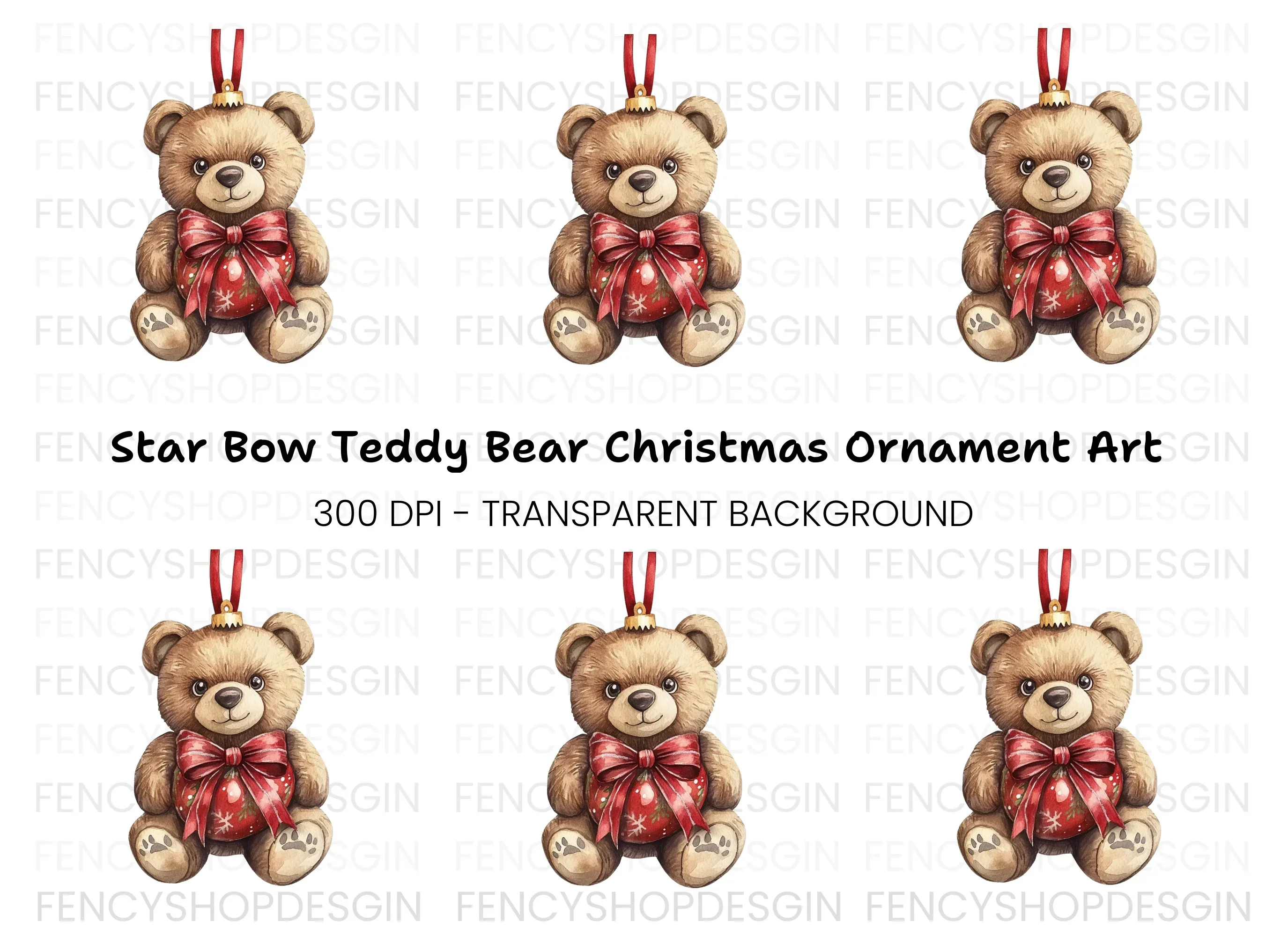 Festive Teddy Bear Christmas Decoration Clipart Bundle