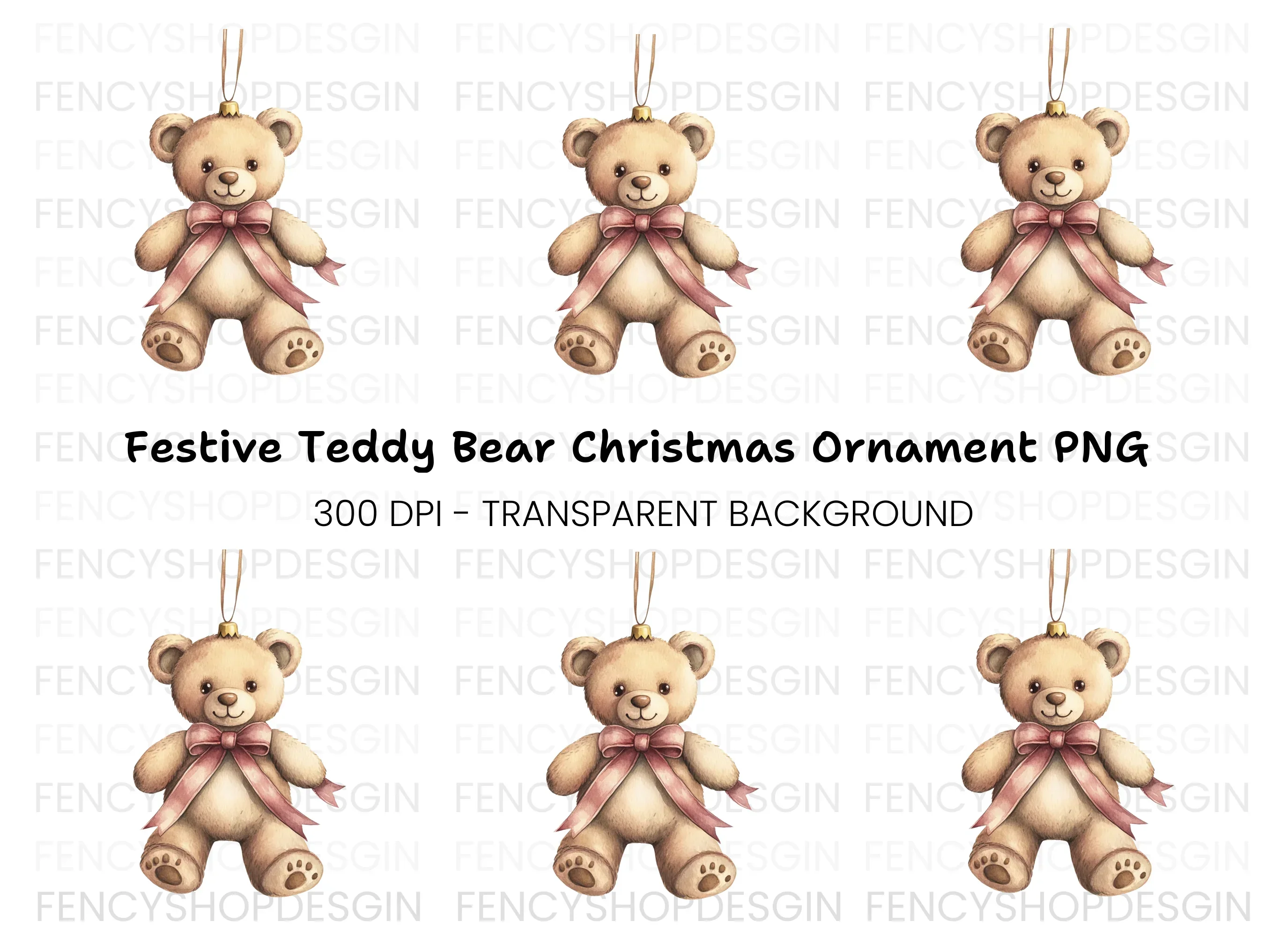 Festive Teddy Bear Ornament Clipart Bundle