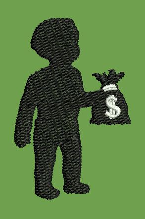 Figure Holding Currency Bag Embroidery Design