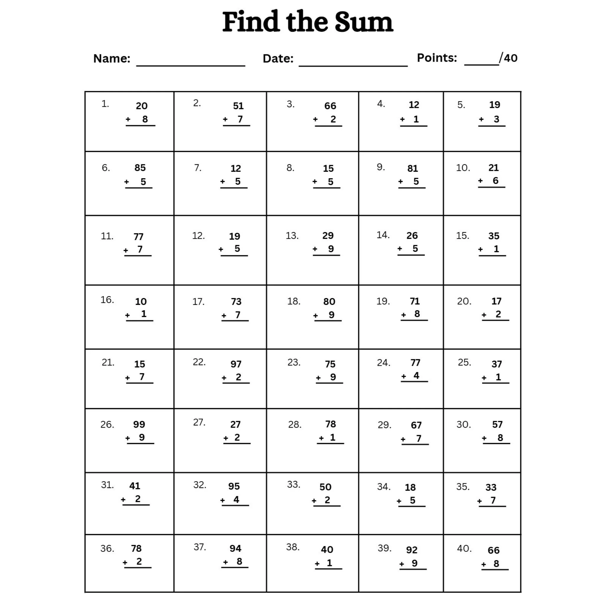 Find the Sum Addition Worksheets - Image 2