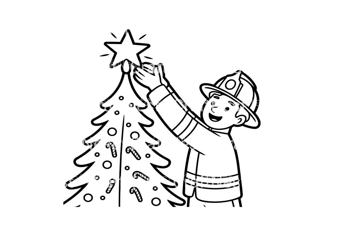 Firefighter Decorating Christmas Tree Coloring Books - Image 2