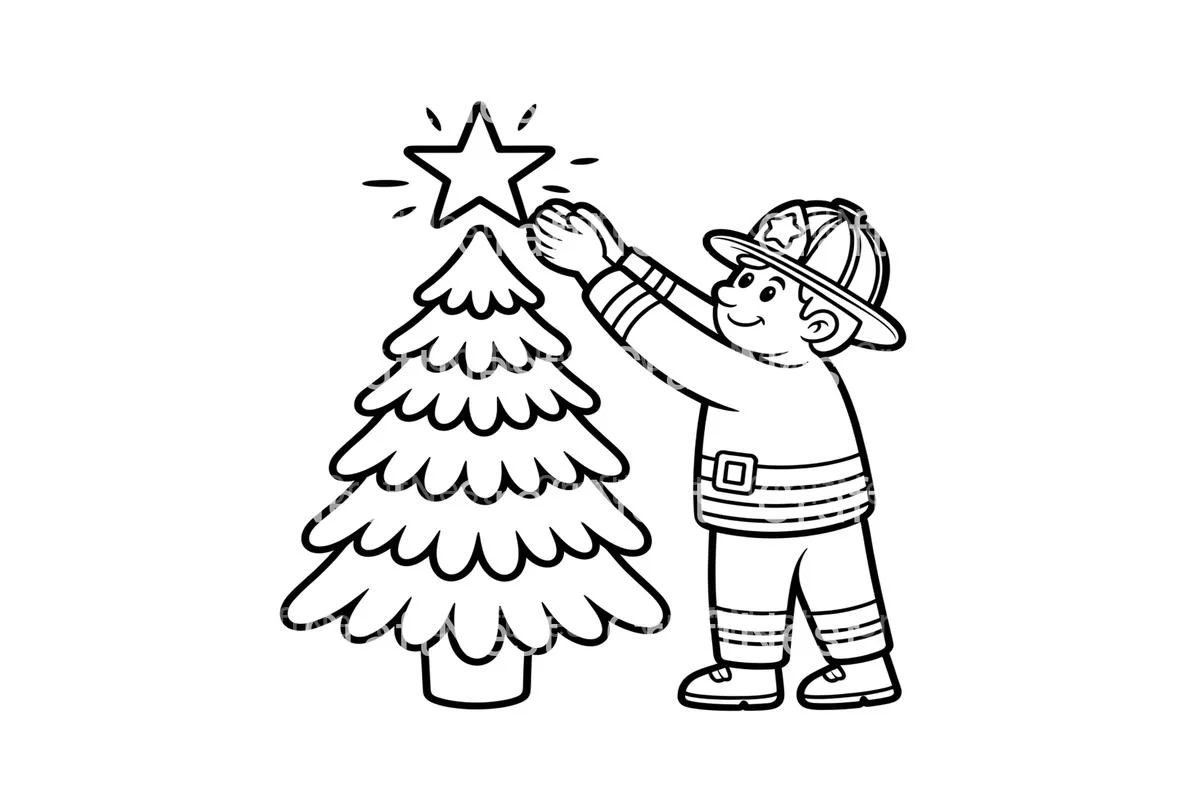 Firefighter Decorating Christmas Tree Coloring Books - Image 4