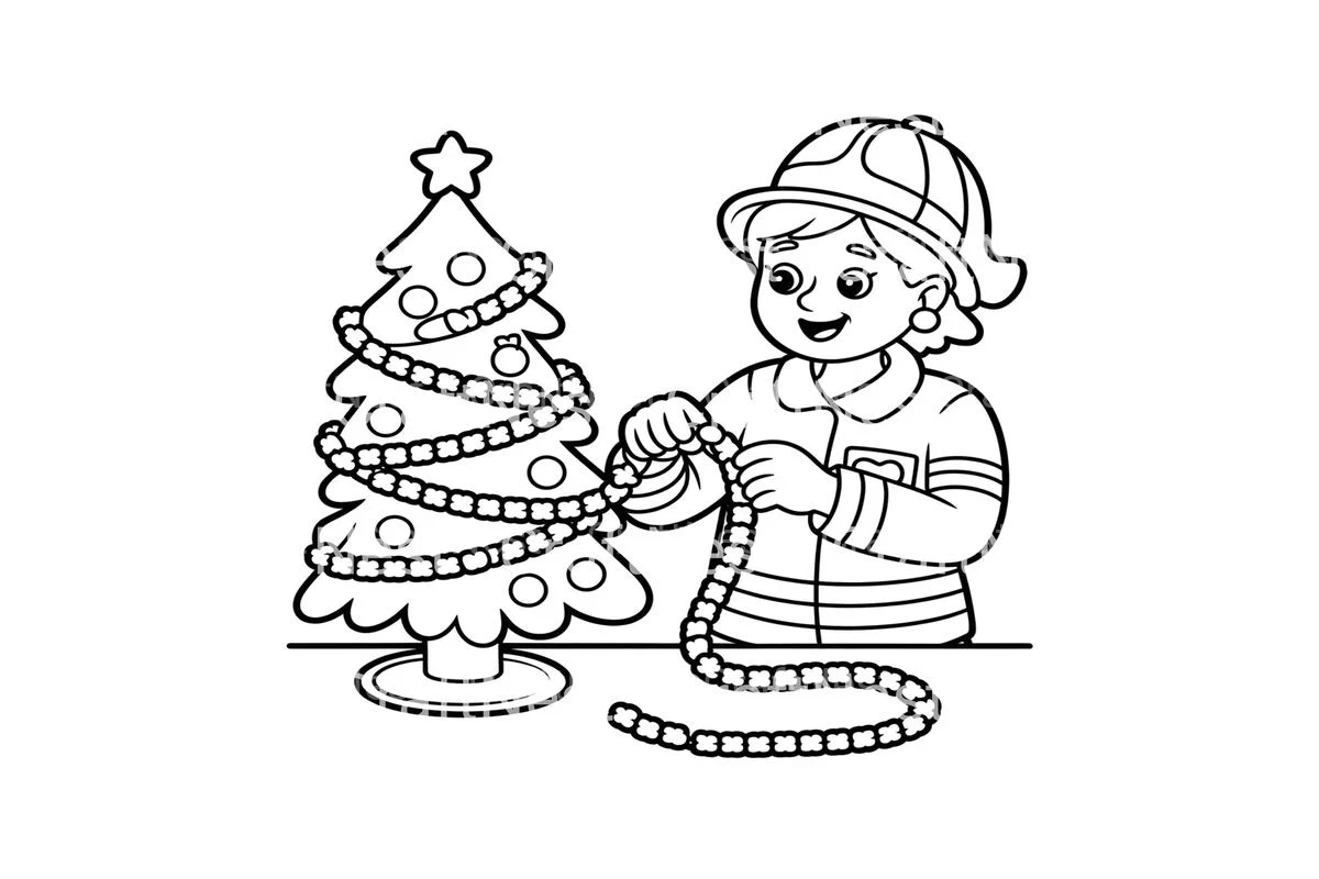 Firefighter Decorating Christmas Tree Coloring Books - Image 3