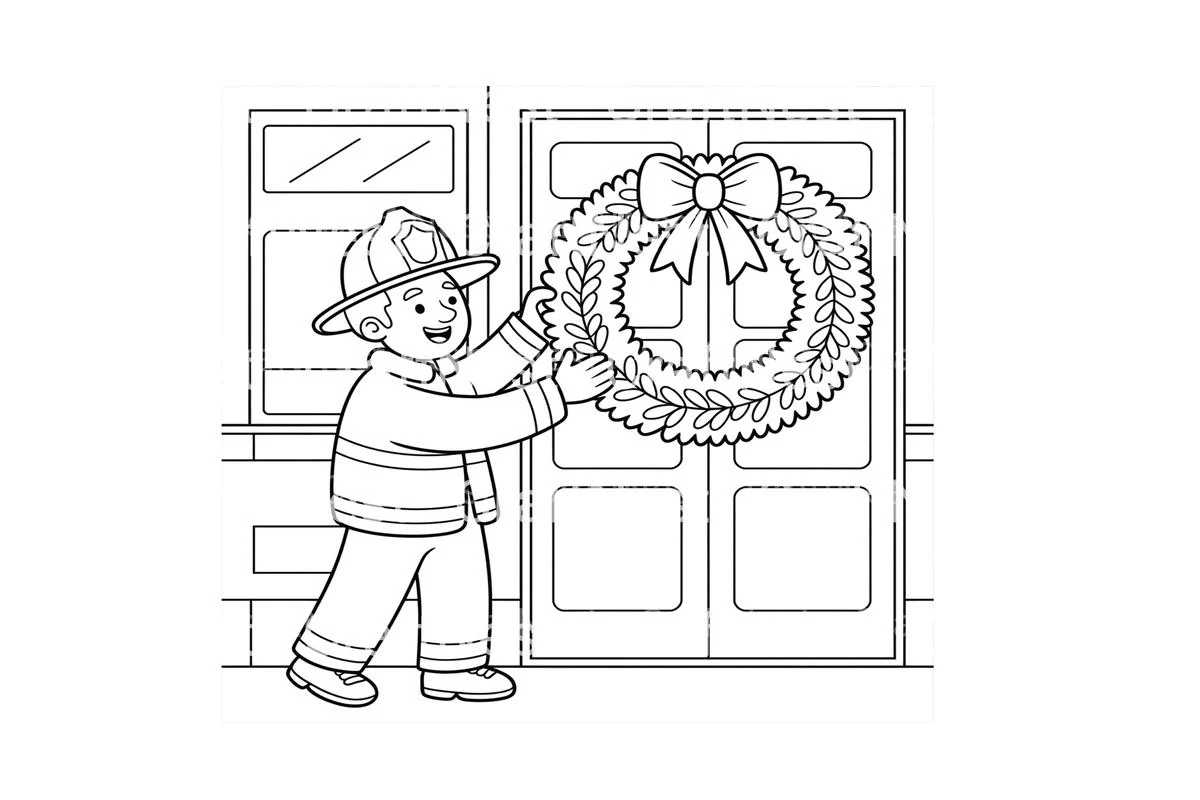 Firefighter Hanging Christmas Wreath Coloring Books - Image 2