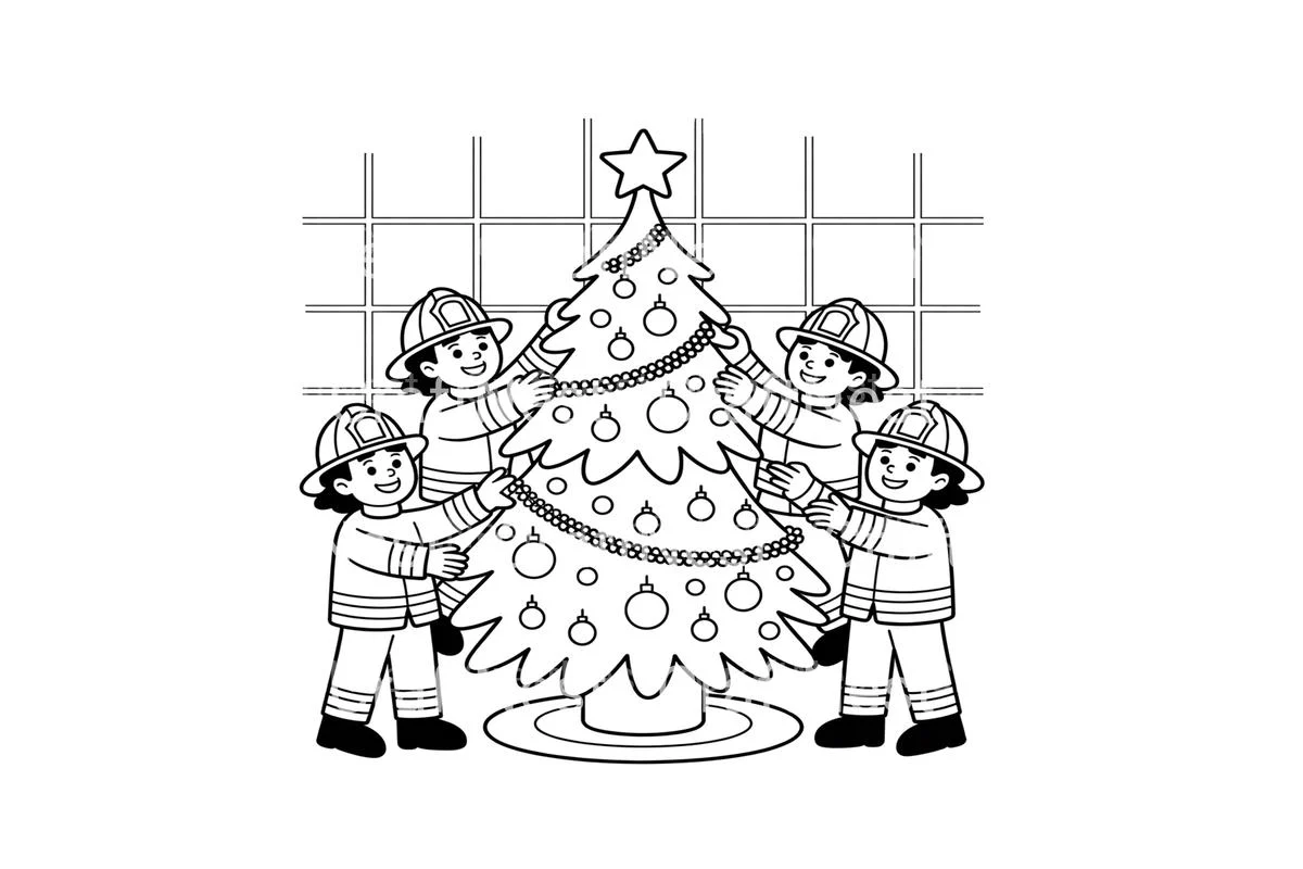 Firefighters Decorating Christmas Tree Coloring Books - Image 4