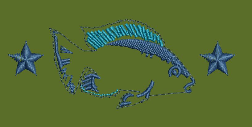 Fish Flanked By Stars Embroidery Design