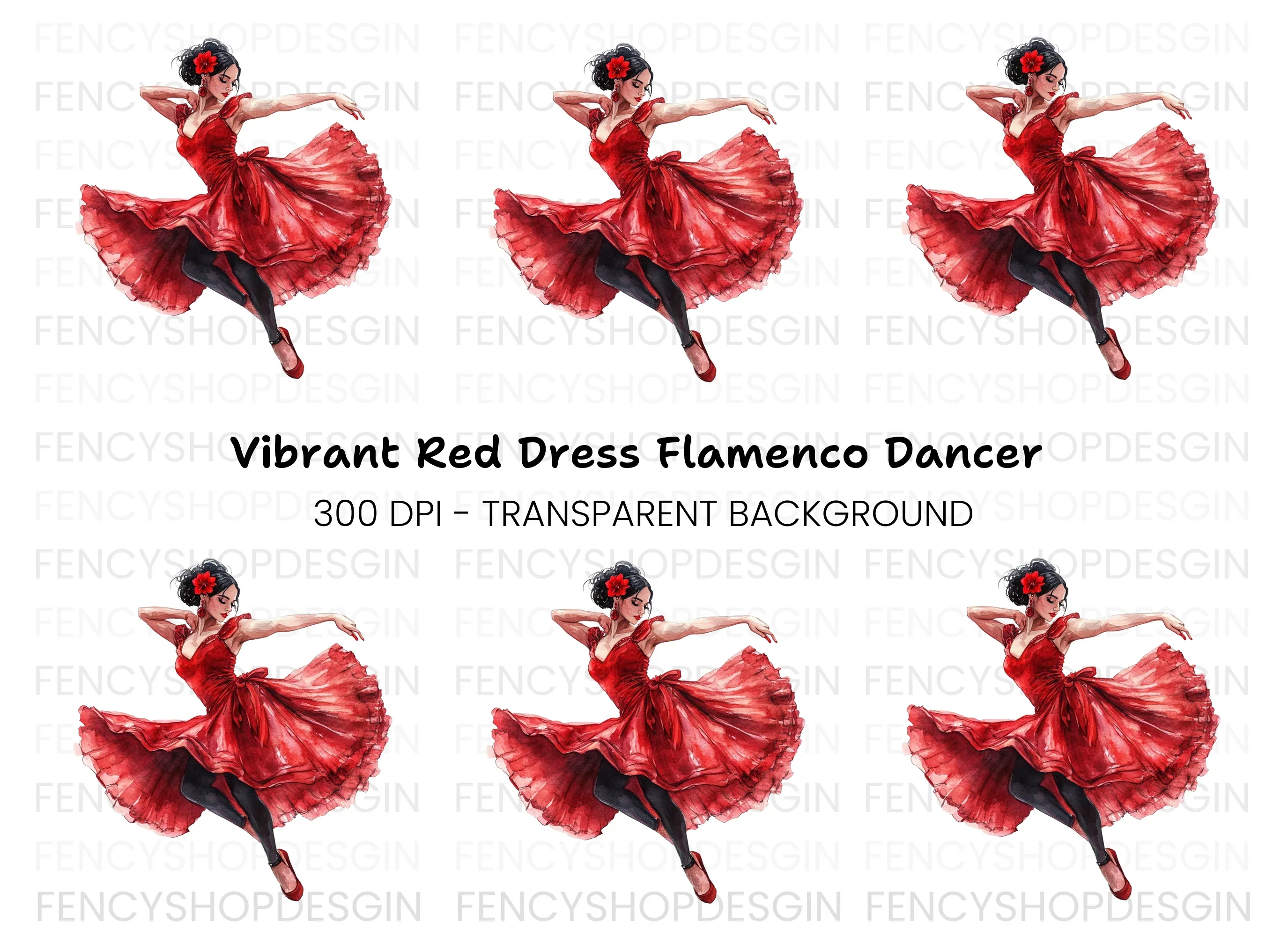 Flamenco Dancer in Red Clipart Bundle