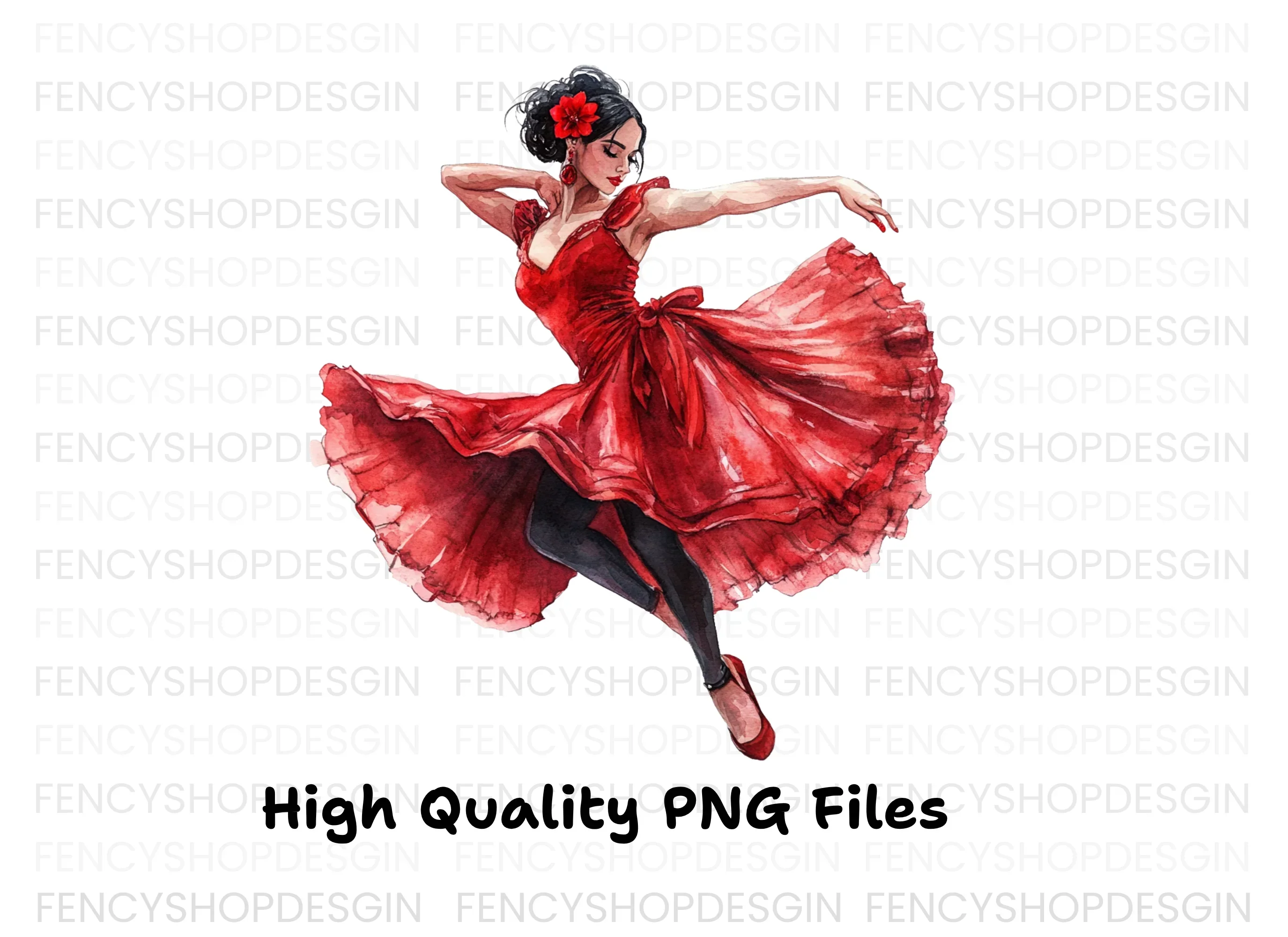 Flamenco Dancer in Red Clipart Bundle - Image 3