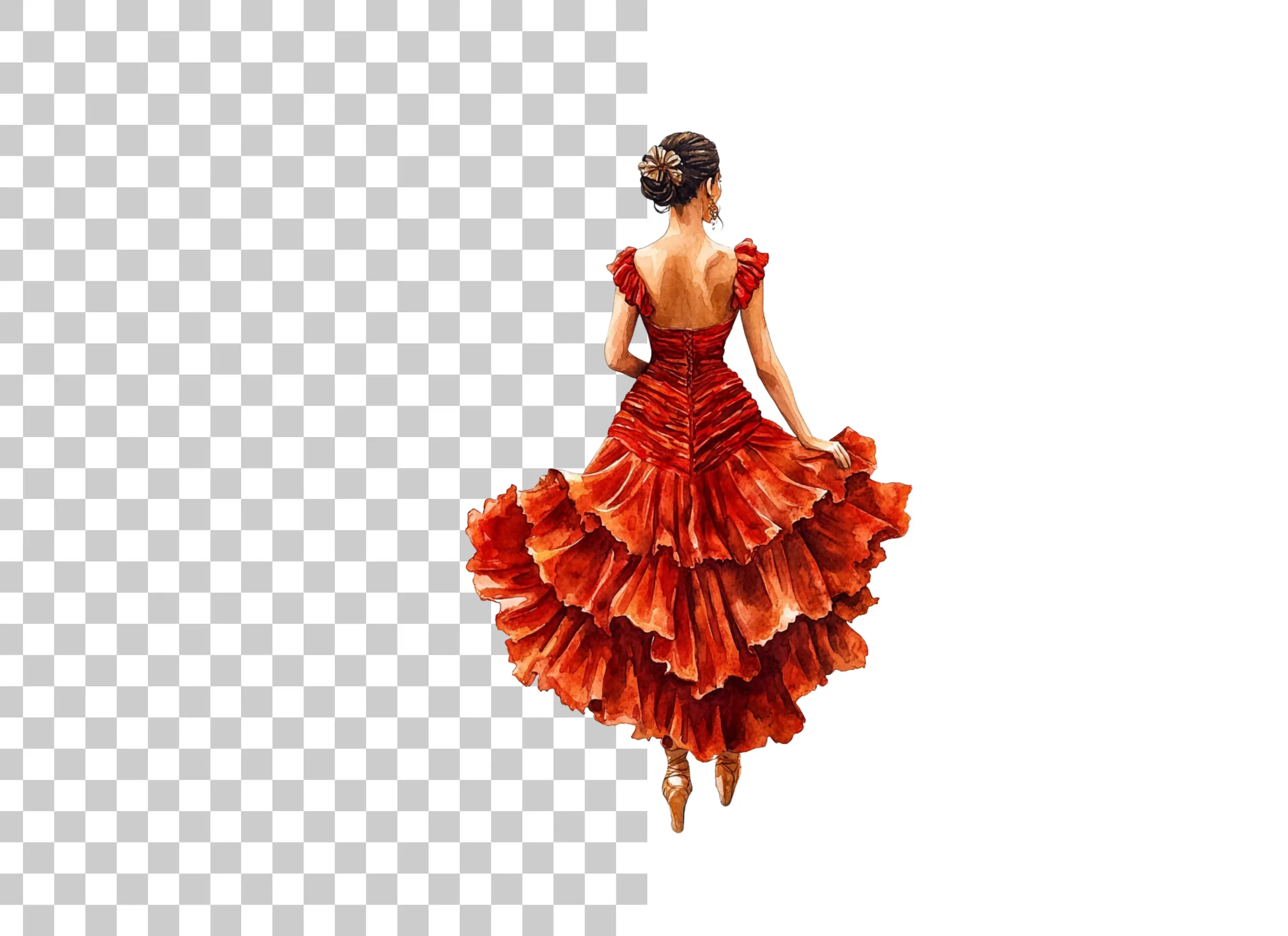 Flamenco Dancer in Red Ruffled Dress Clipart Bundle - Image 6