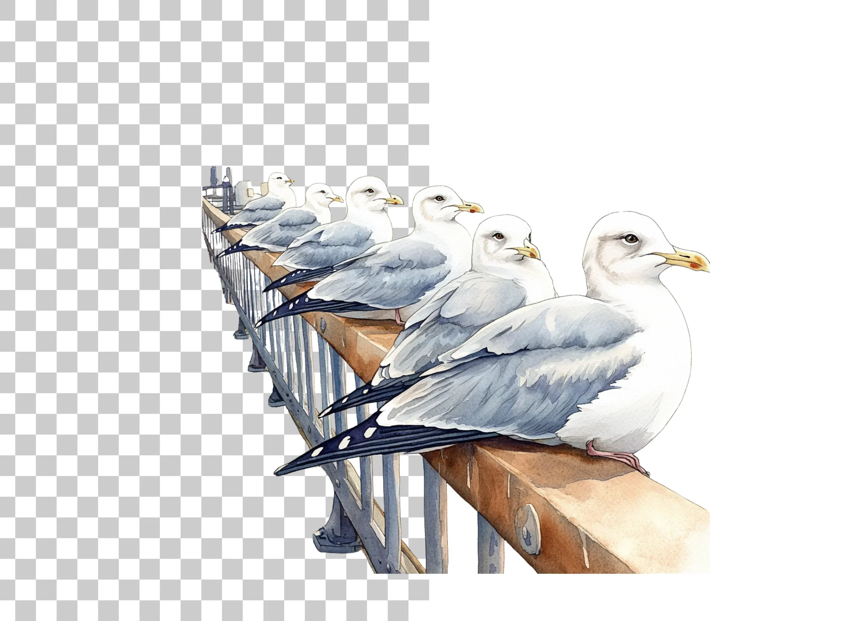 Flock of Seagulls on Railing Clipart Bundle - Image 2