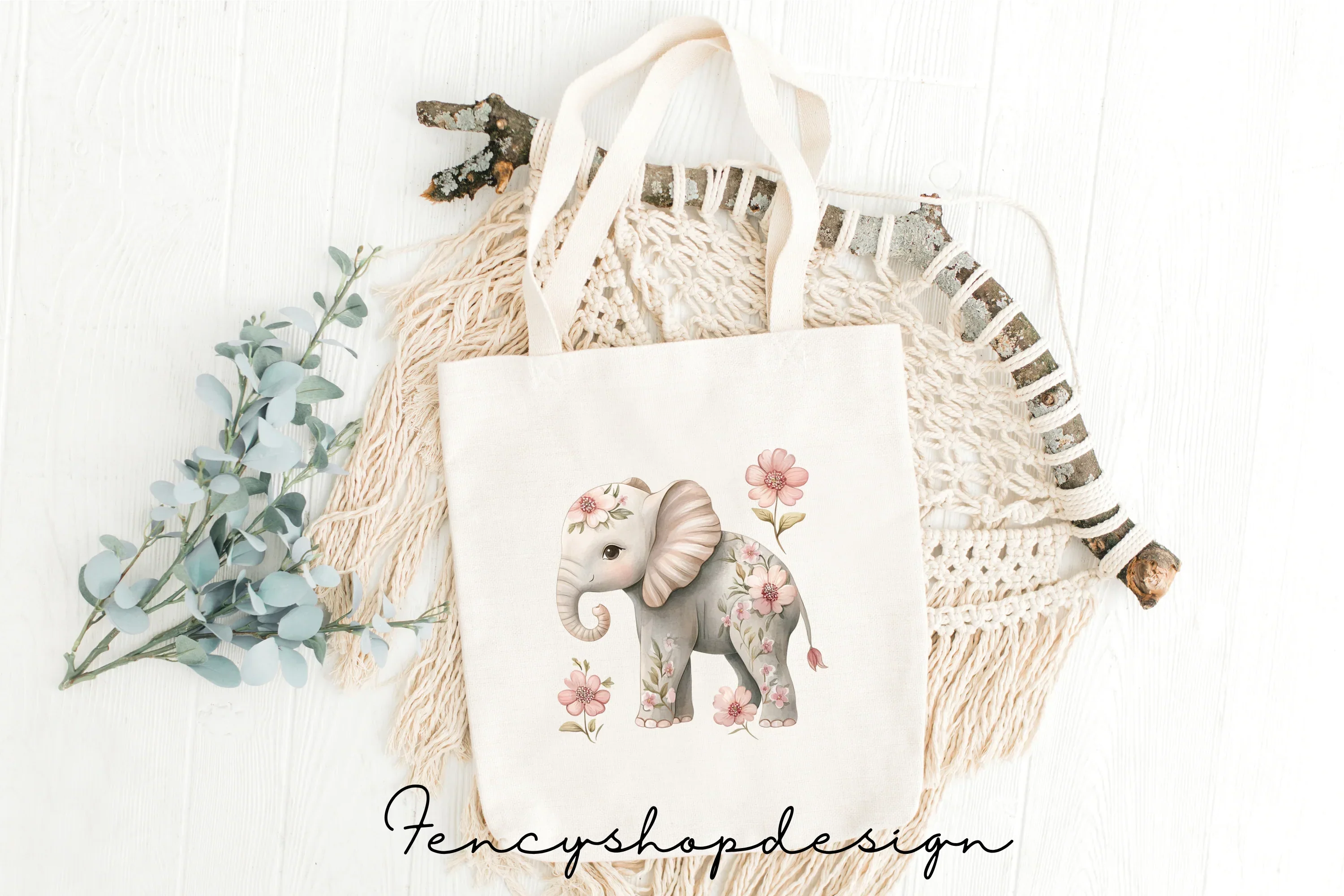 Floral Baby Elephant Clipart Bundle - Image 2