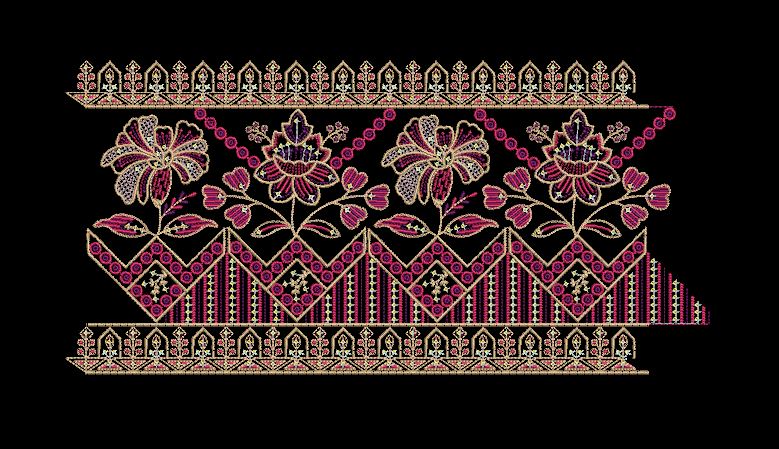 Floral Border Purple Flower With Golden Line Embroidery Design