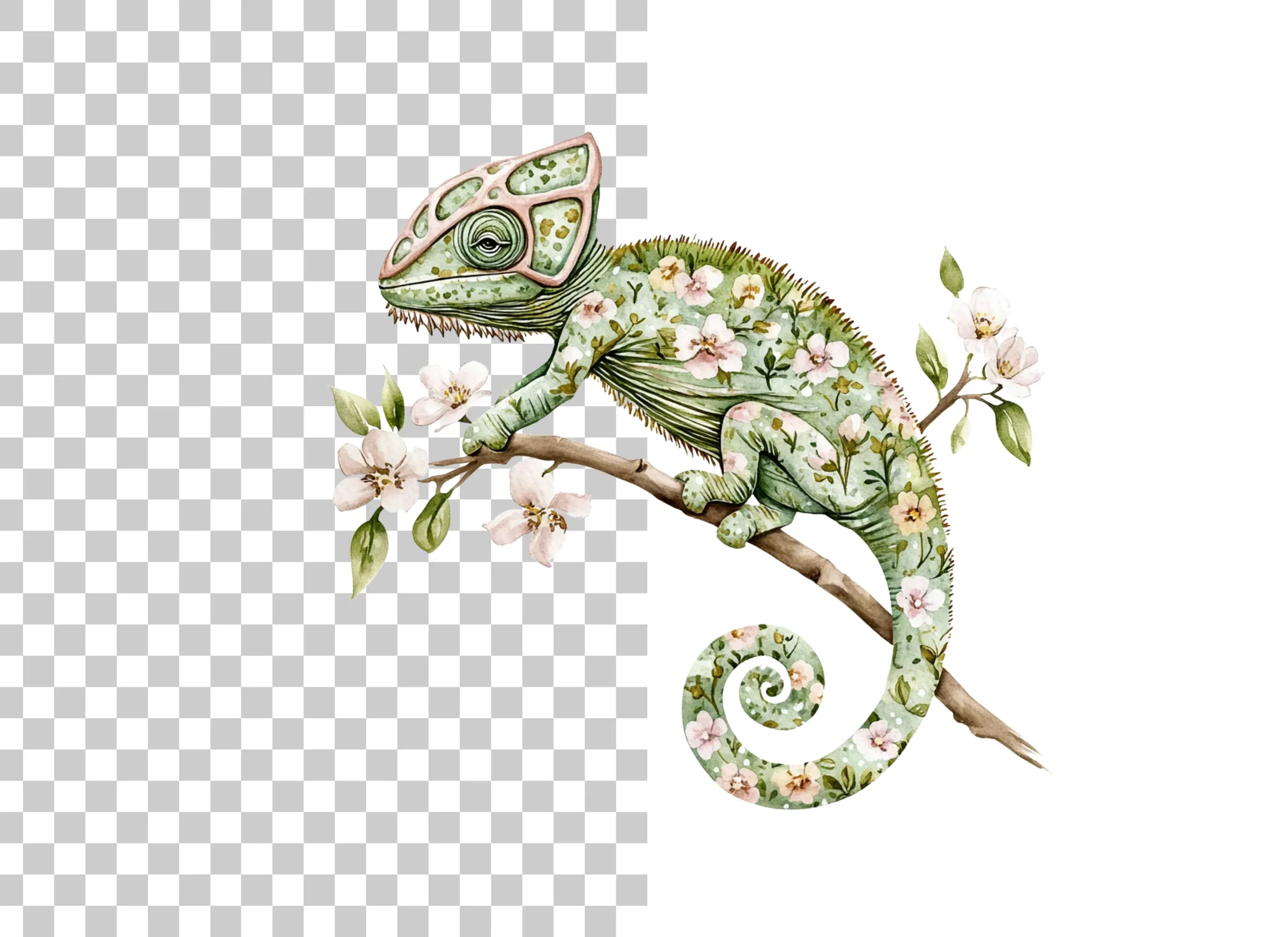 Floral Chameleon Trio Clipart Bundle - Image 2
