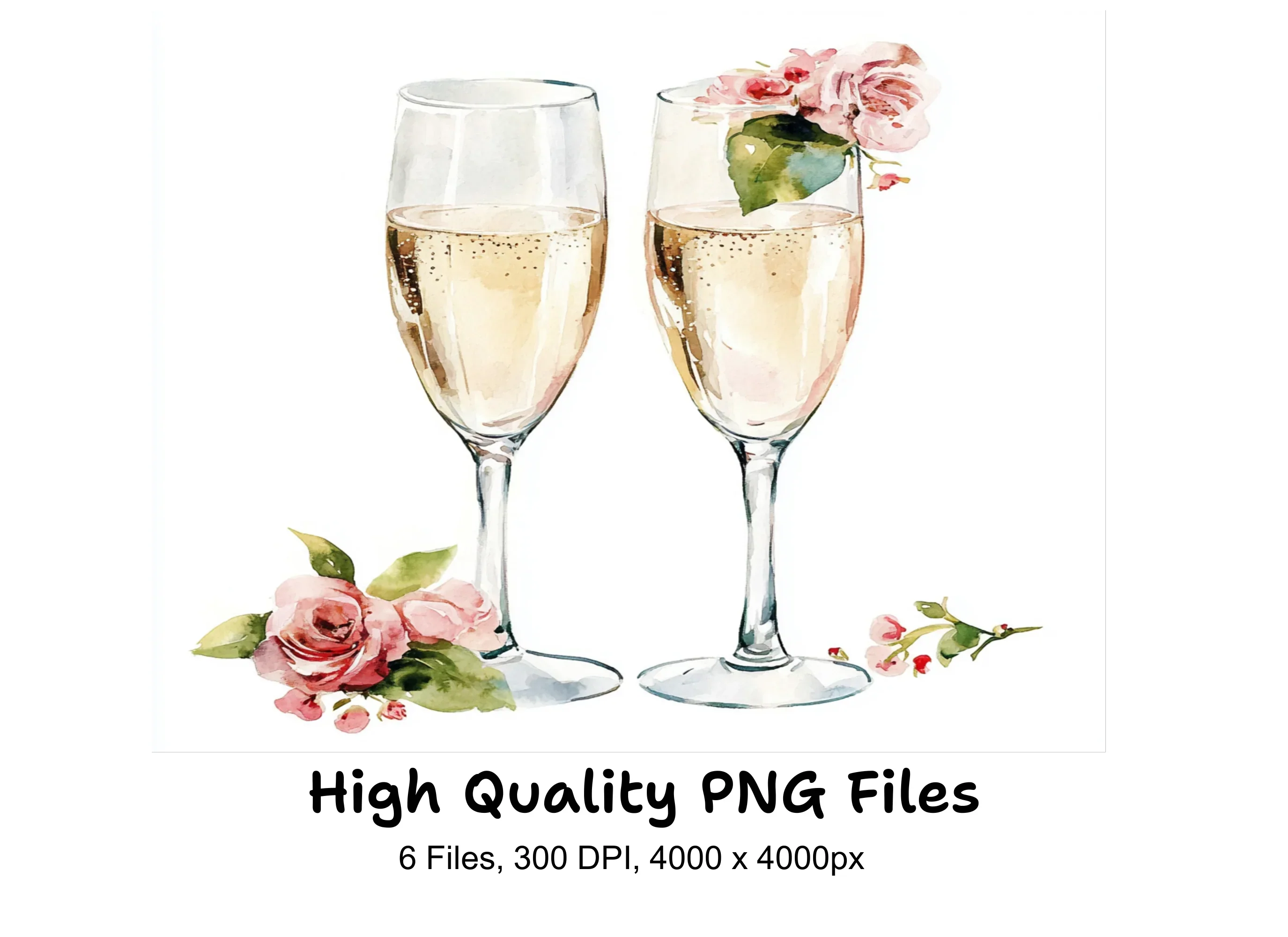 Floral Champagne Glasses Clipart Bundle