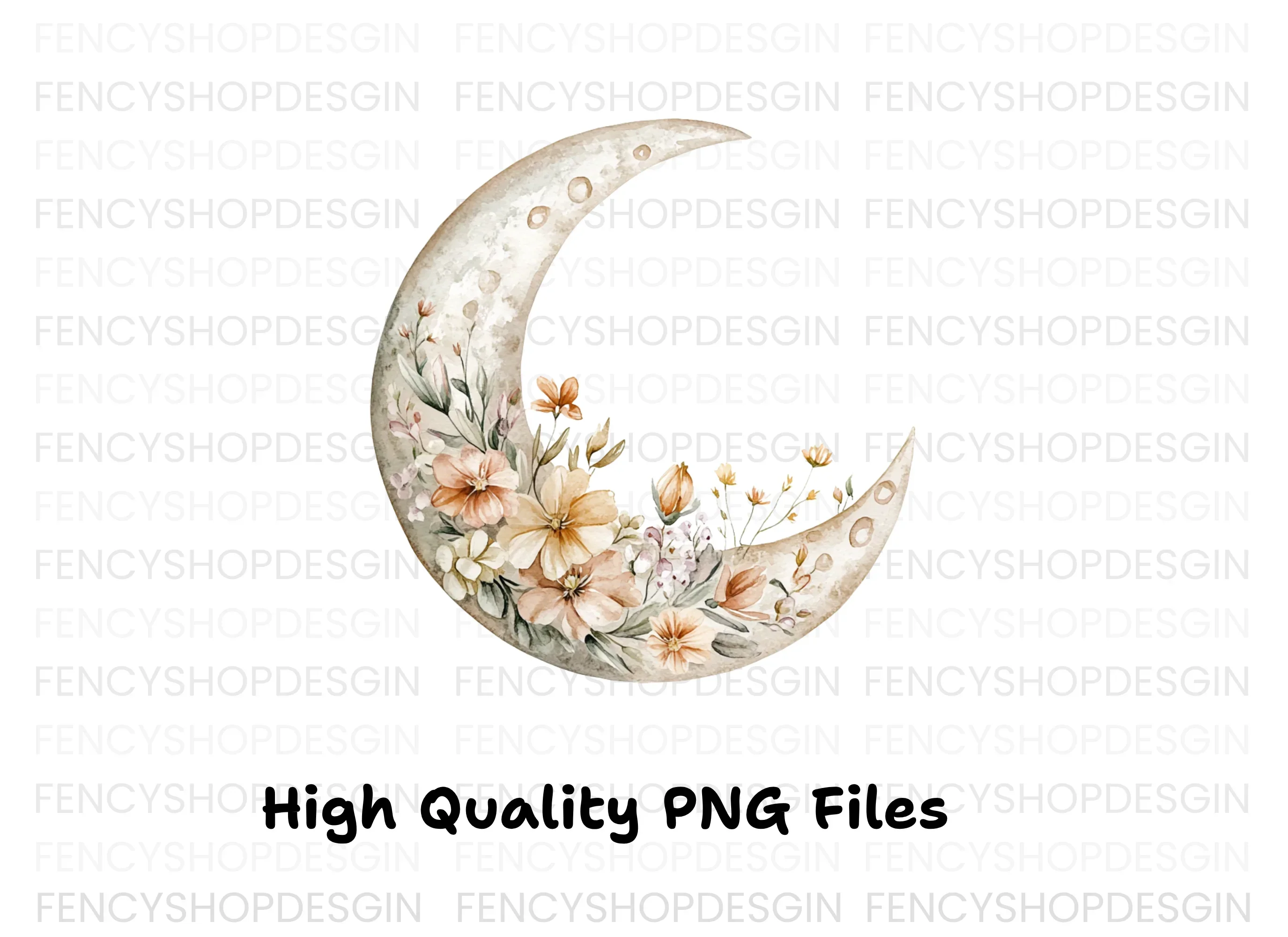 Floral Crescent Moon Clipart Bundle - Image 2