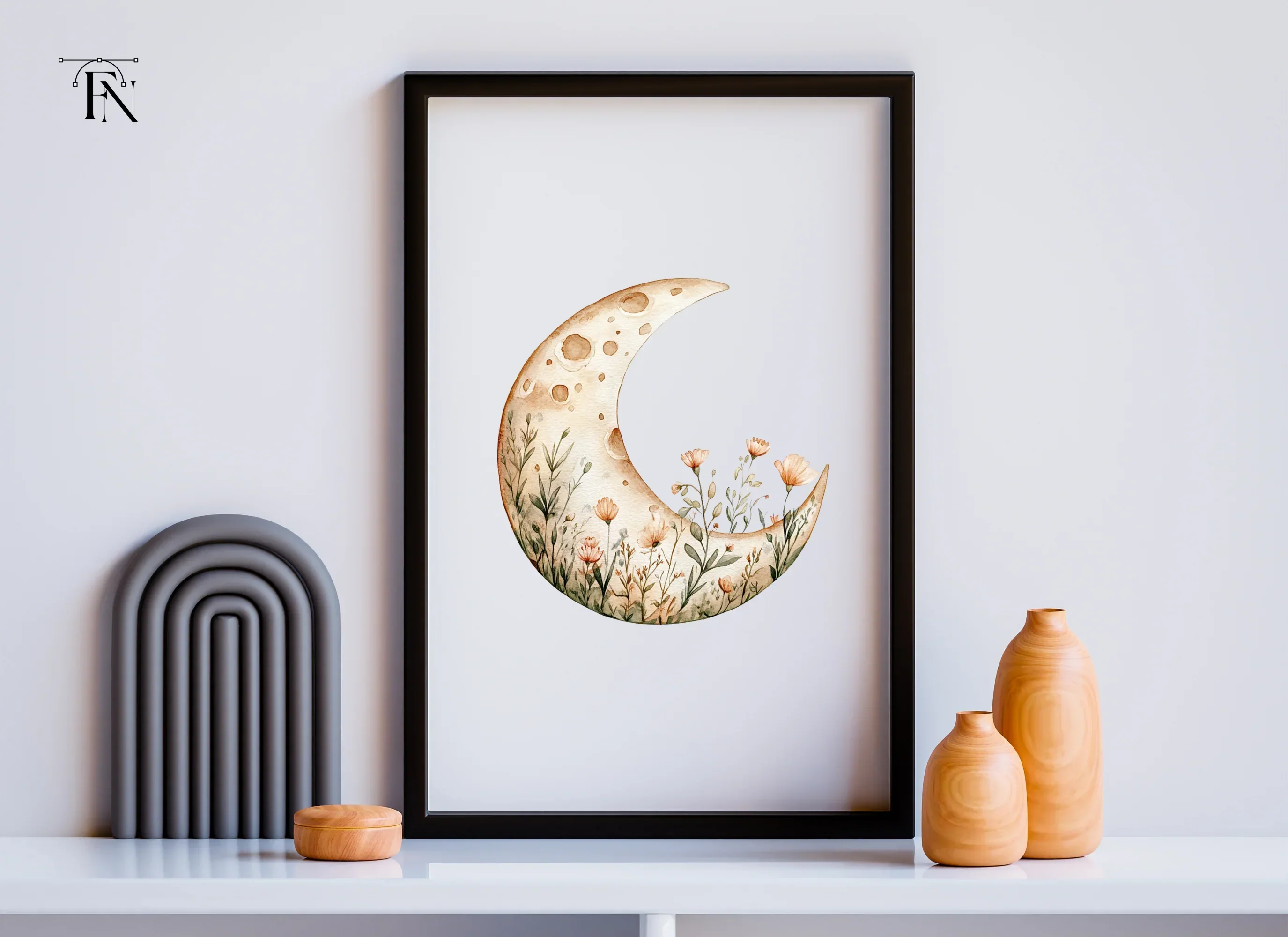 Floral Crescent Moon Clipart Bundle - Image 3