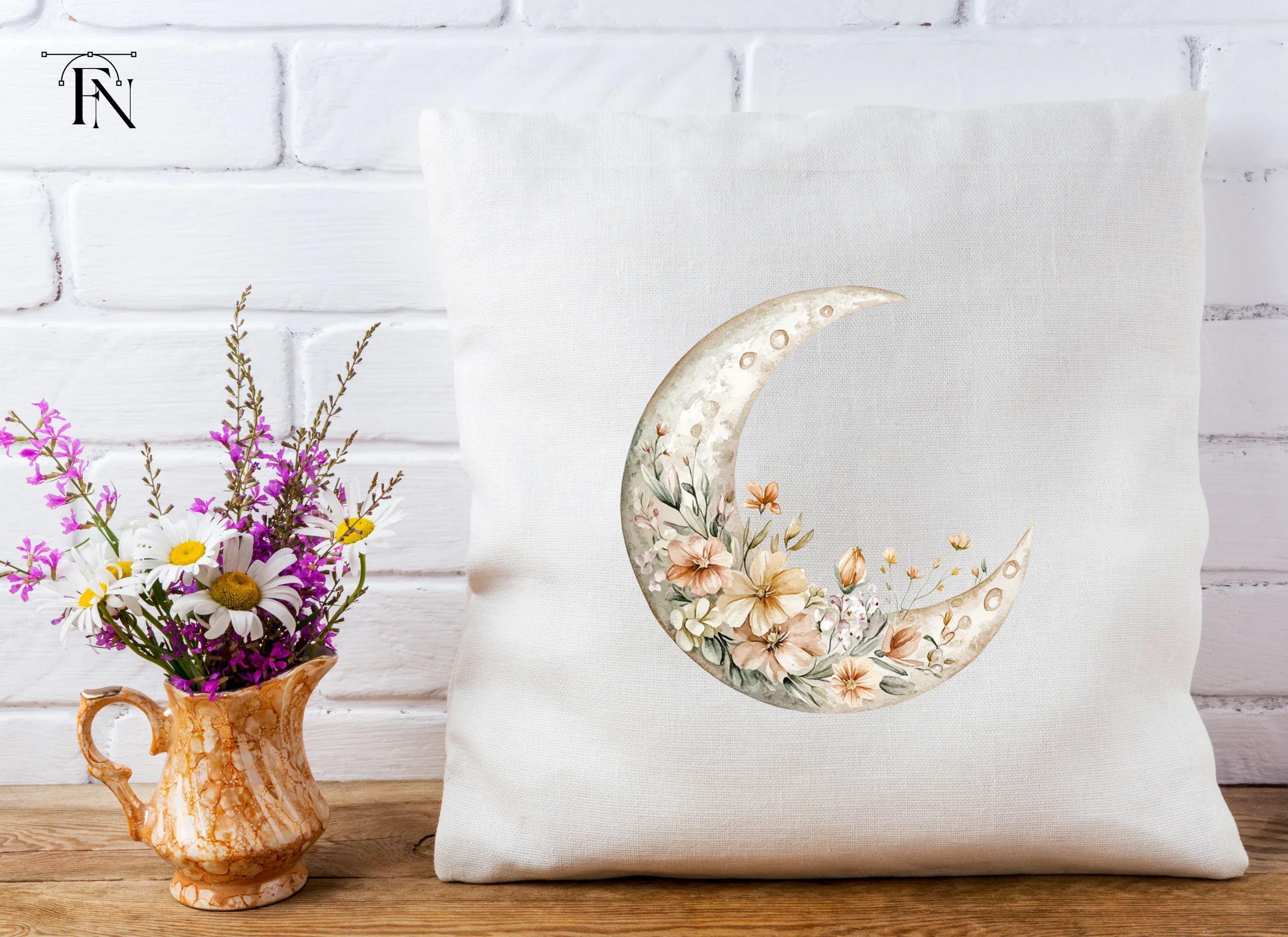Floral Crescent Moon Clipart Bundle - Image 4
