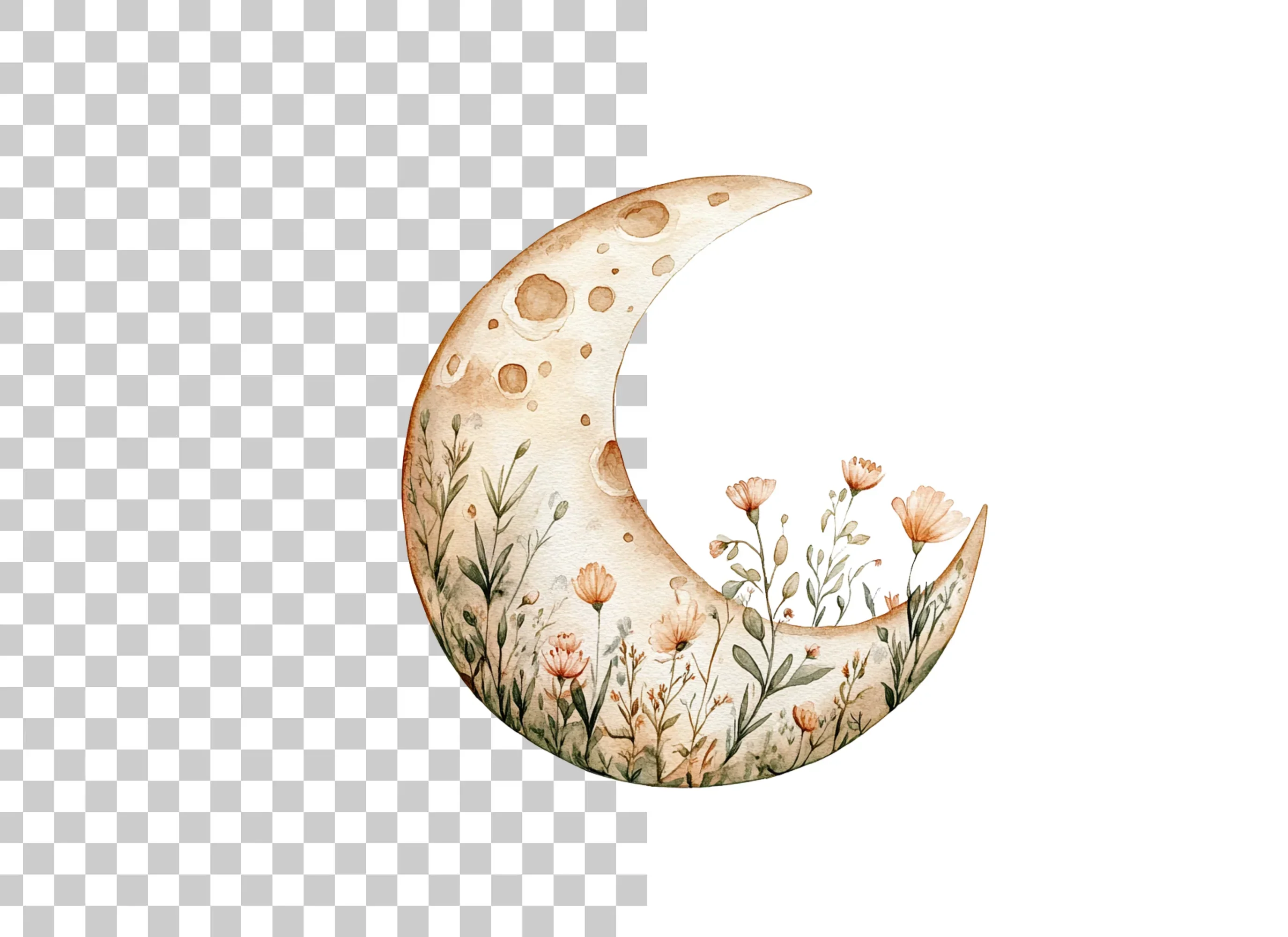 Floral Crescent Moon Clipart Bundle - Image 6