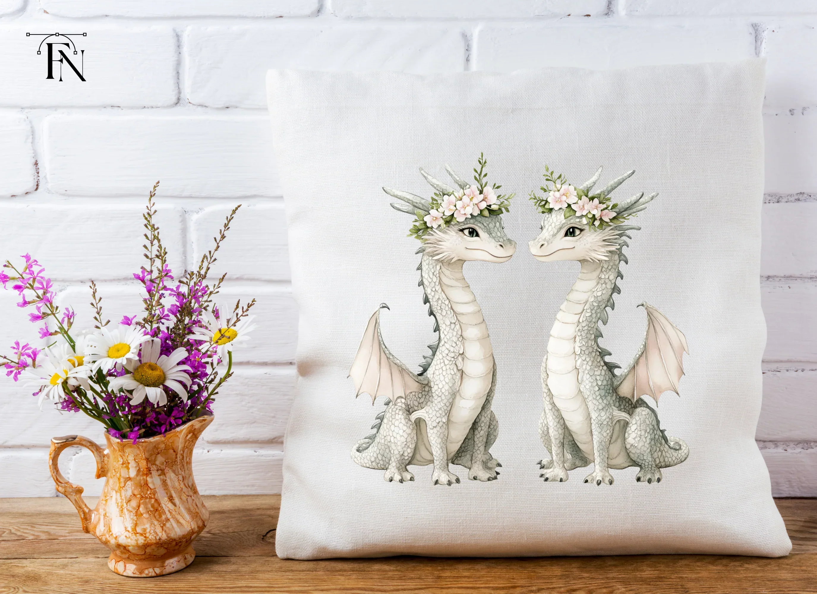 Floral Crown Baby Dragon Clipart Bundle - Image 4