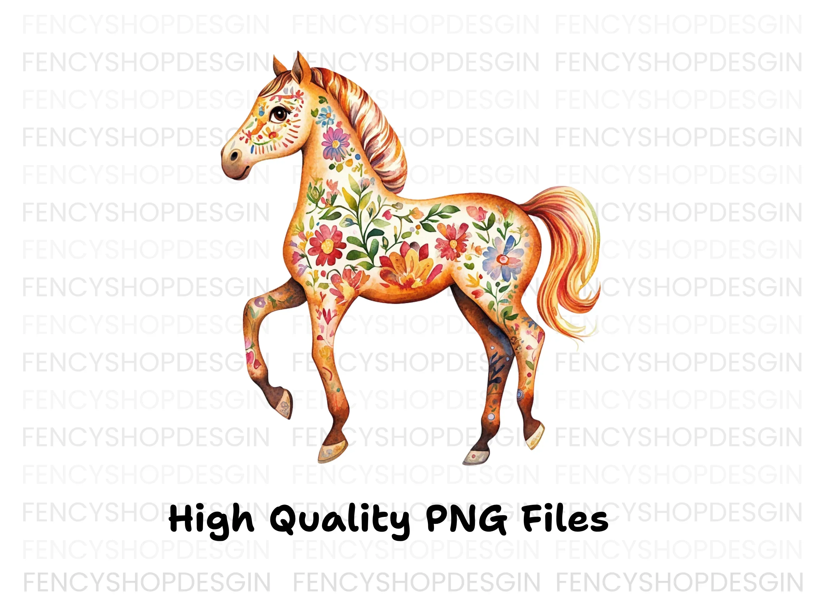Floral Decorated Horses Clipart Bundle - Image 2