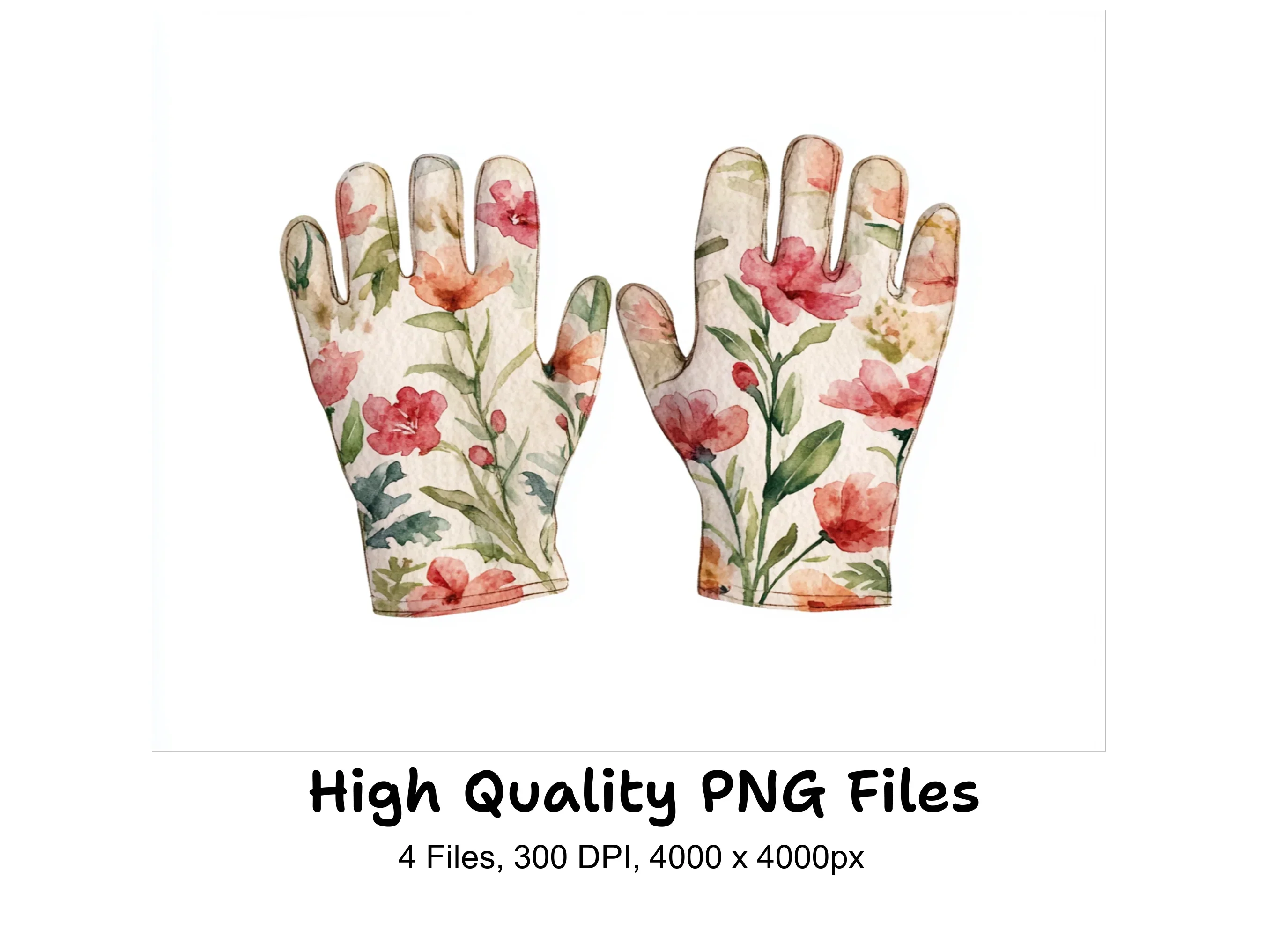 Floral Gardening Gloves Clipart Bundle