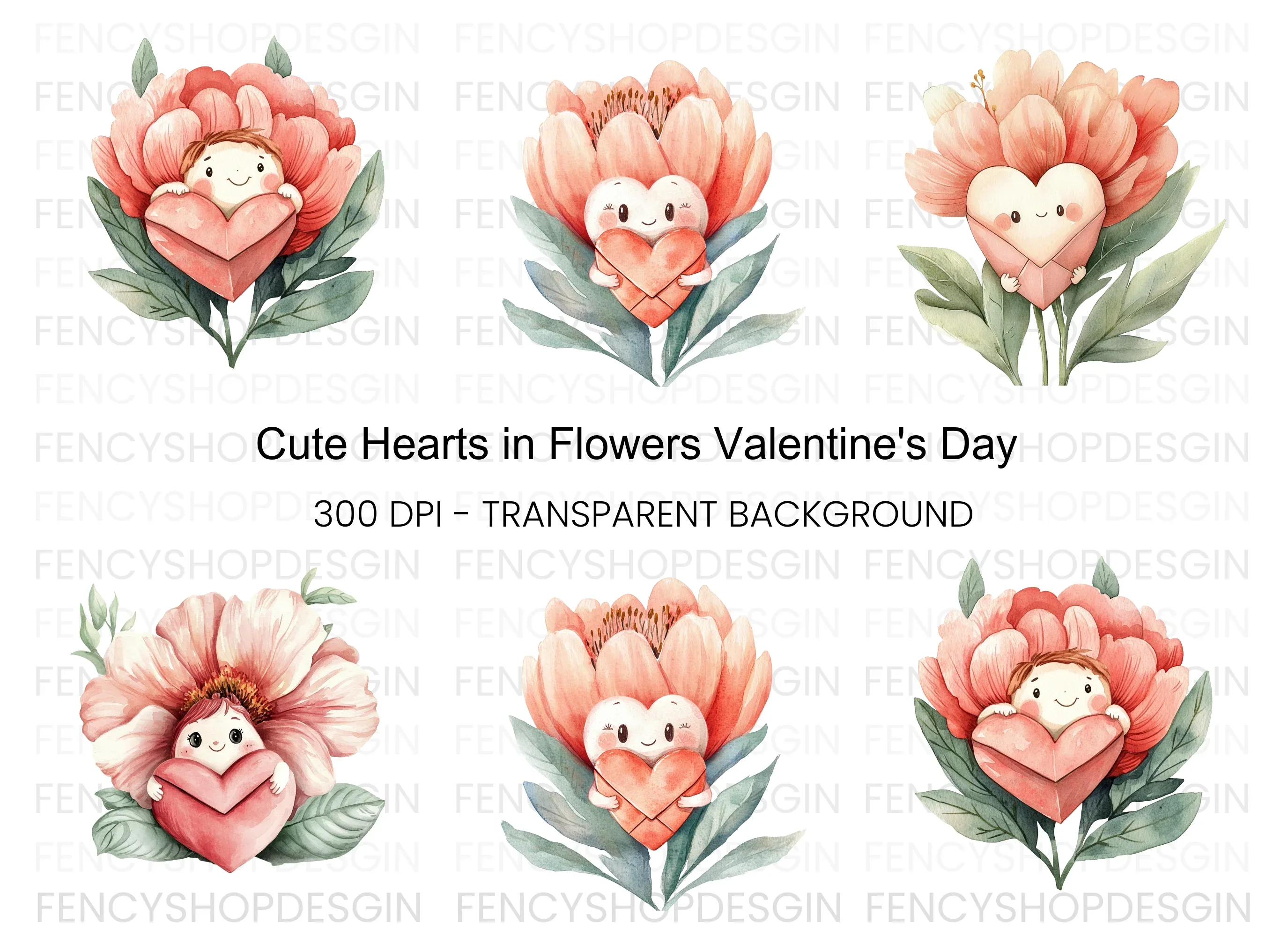 Floral Heart Characters Clipart Bundle