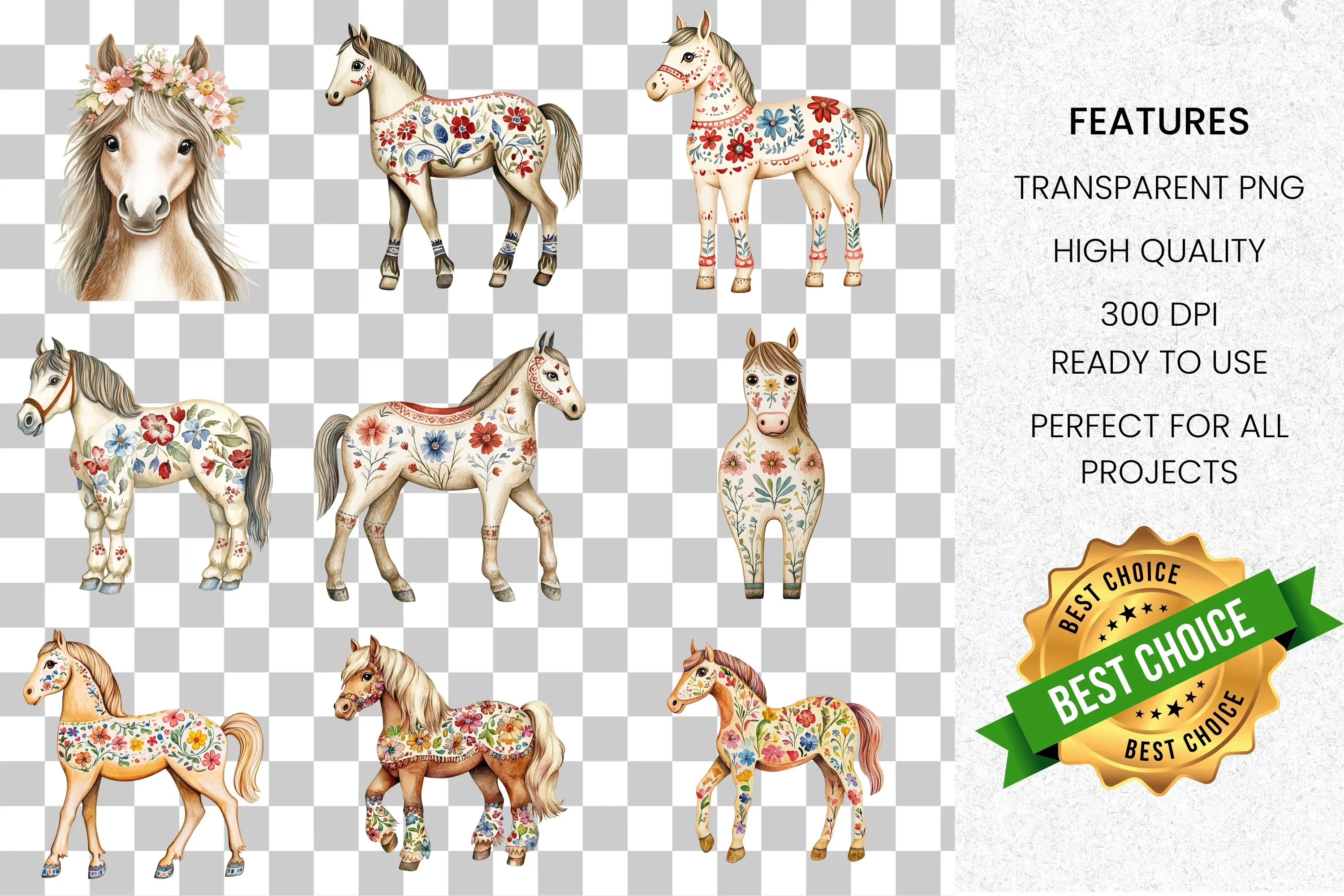 Floral Horses Clipart Bundle - Image 2