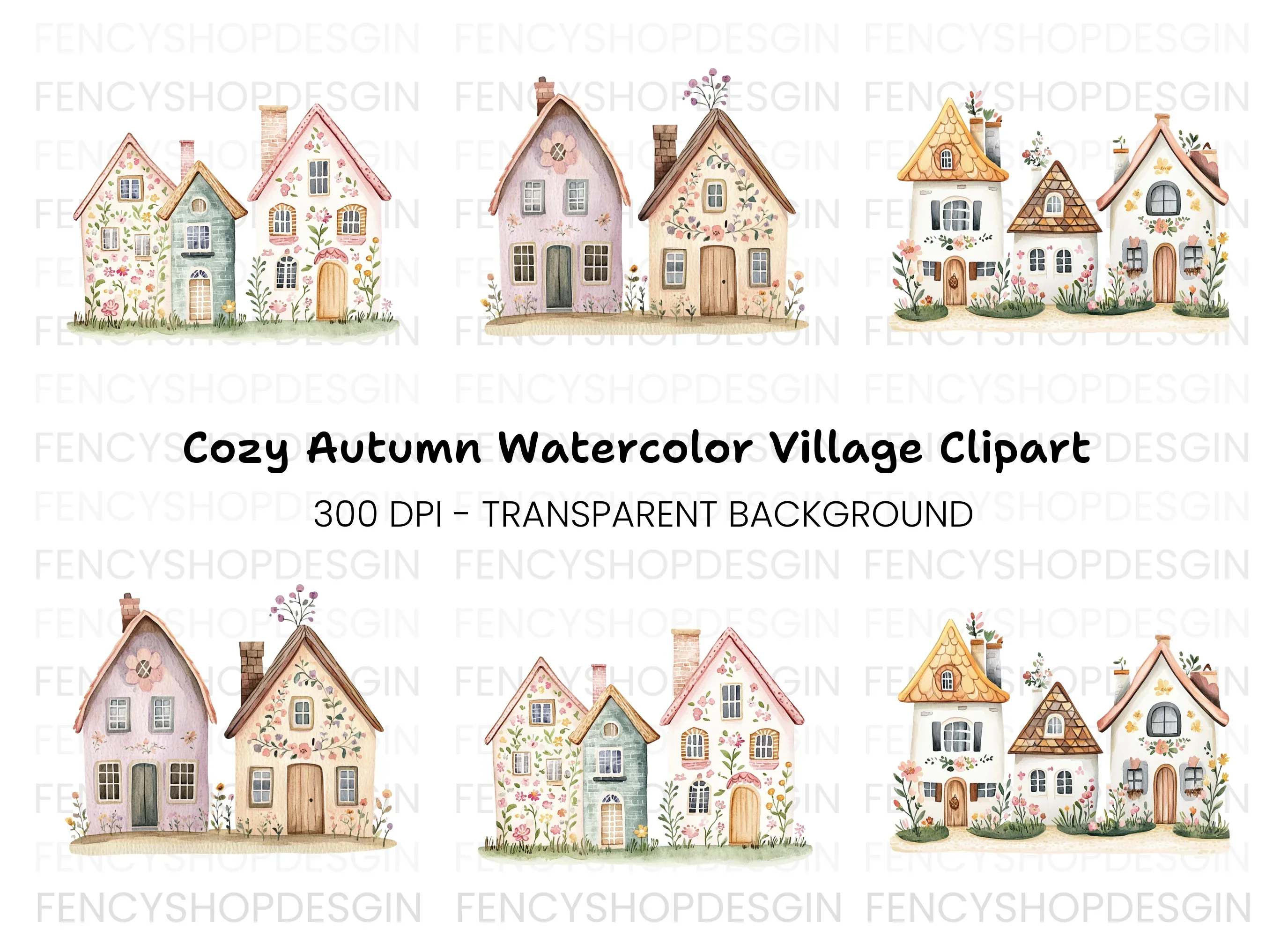 Floral Houses Clipart Bundle