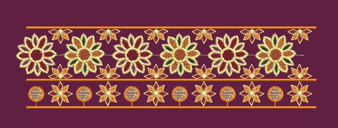 Floral Jacquard Border Orange Flowers Embroidery Design