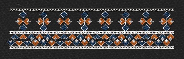 Floral Jacquard Border Orange Flowers & White Lines Embroidery Design