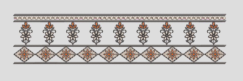 Floral Lattice and Beaded Band Border Embroidery Design