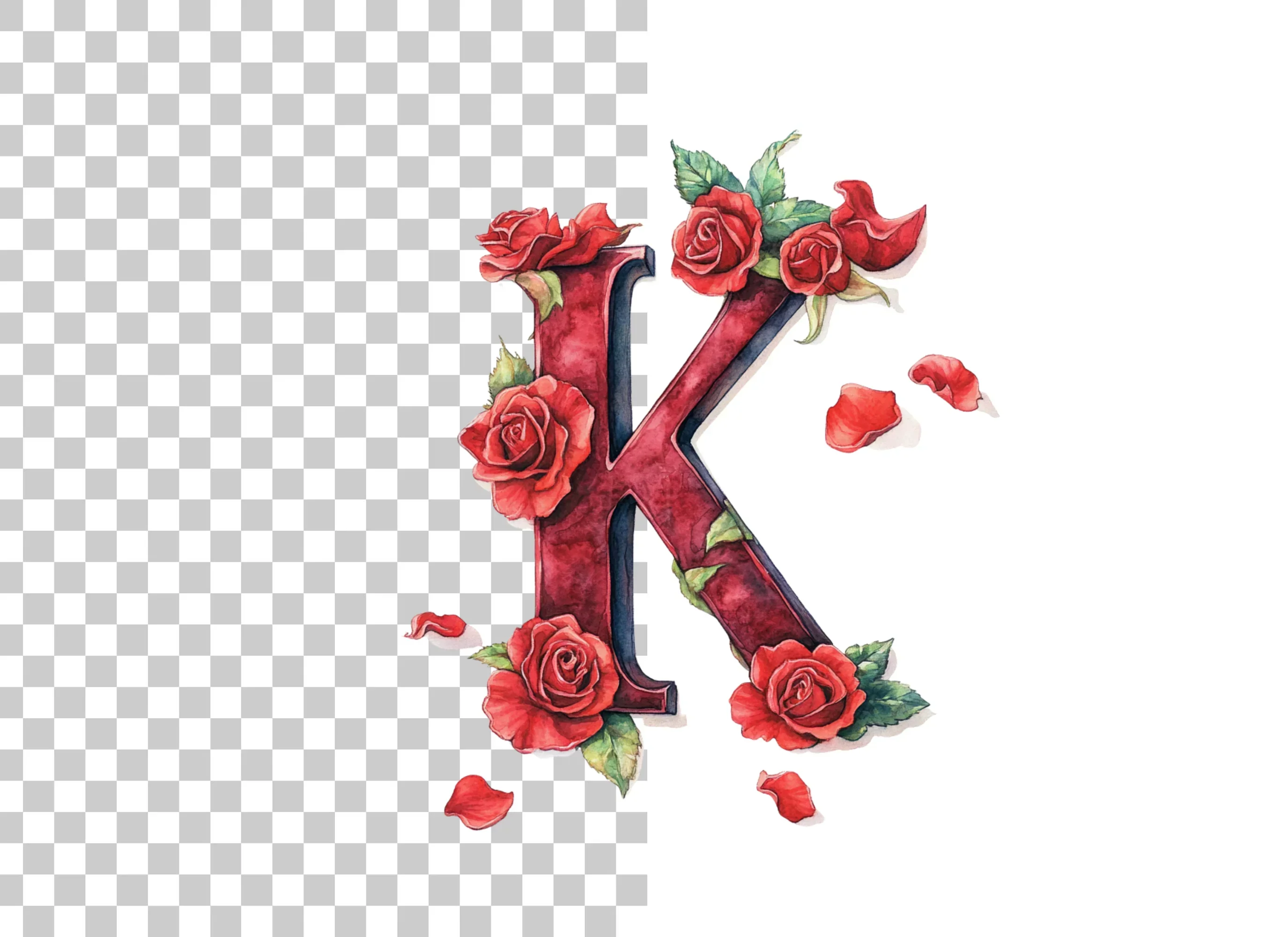 Floral Letter Red Roses Clipart Bundle - Image 2