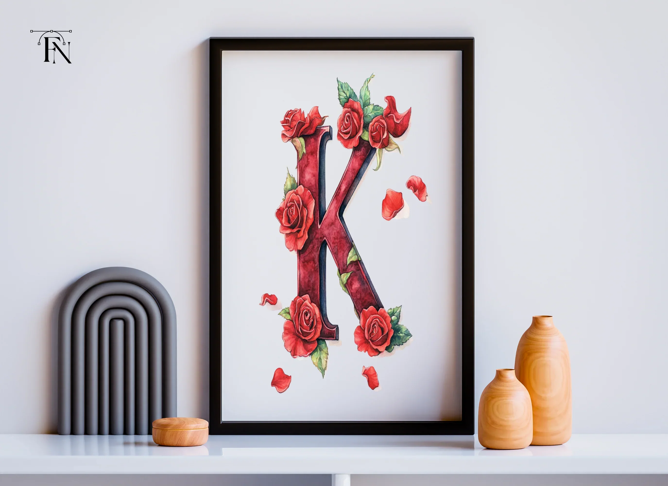 Floral Letter Red Roses Clipart Bundle - Image 6