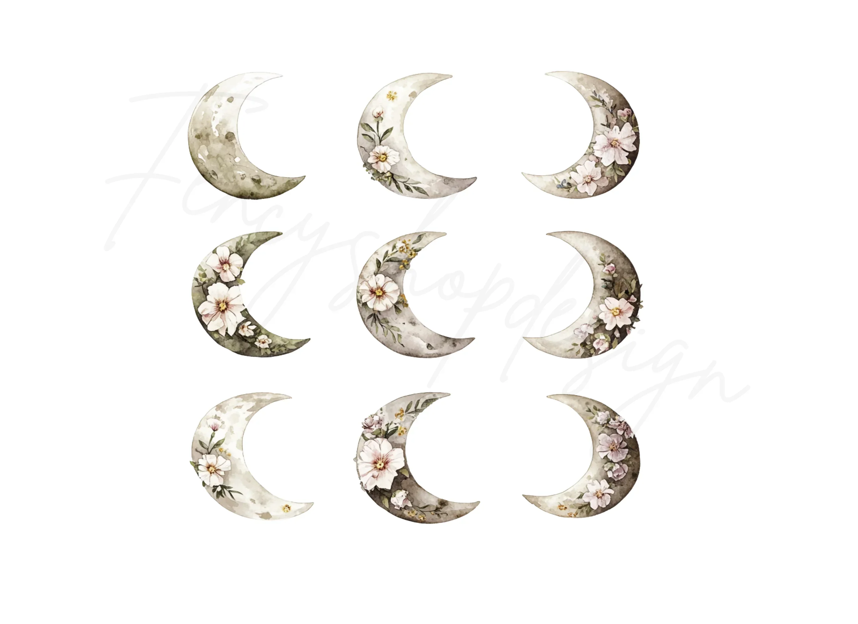 Floral Moon Clipart Bundle - Image 2