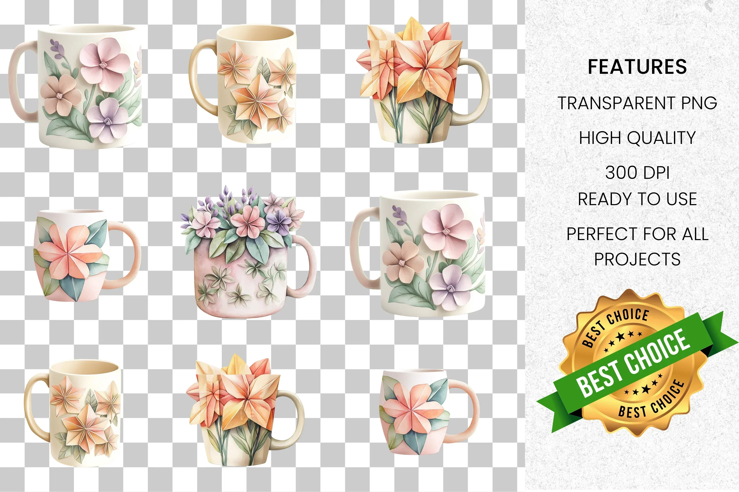 Floral Mugs Clipart Bundle - Image 2