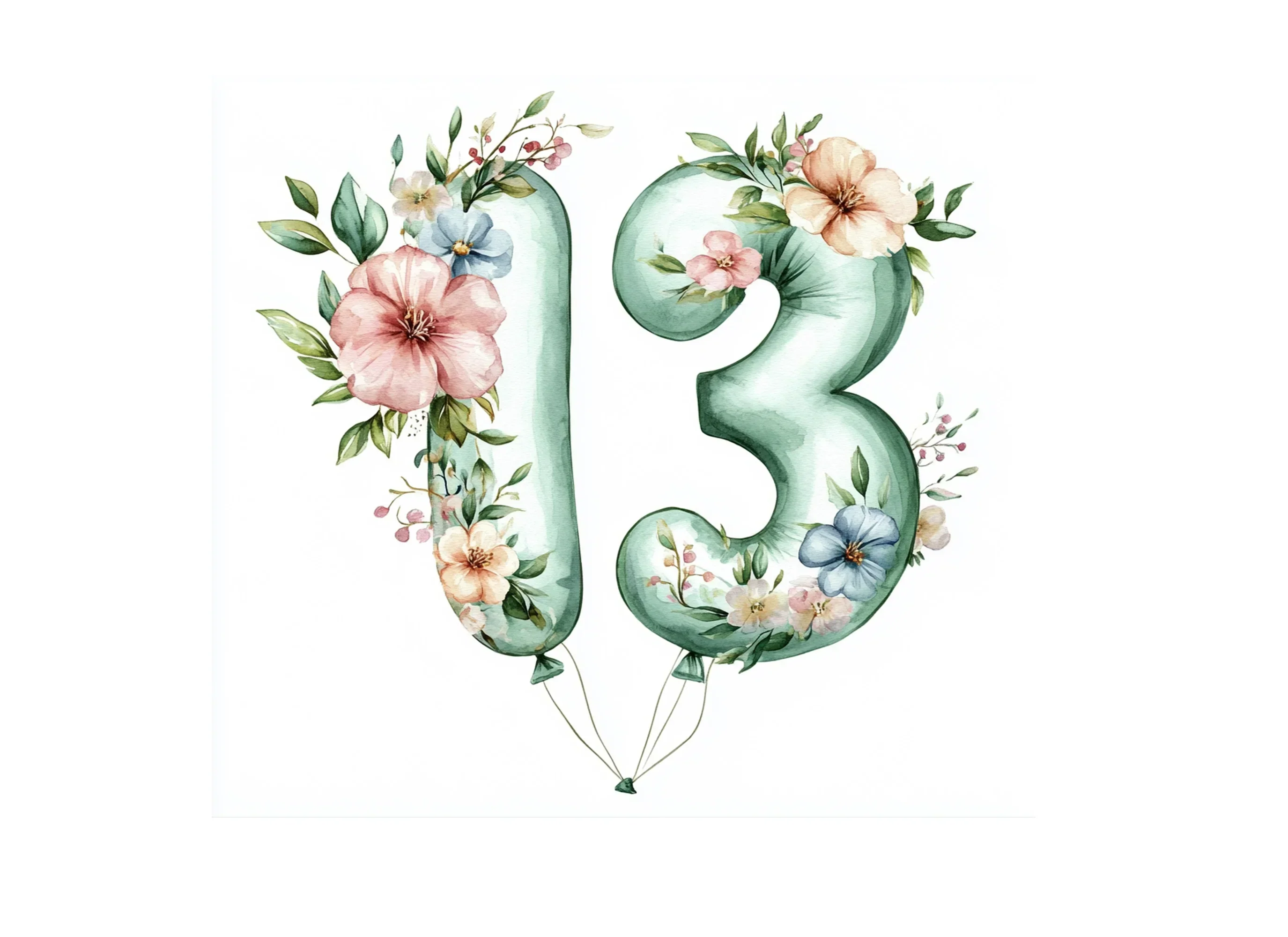 Floral Number 13 Balloon Clipart Bundle - Image 2