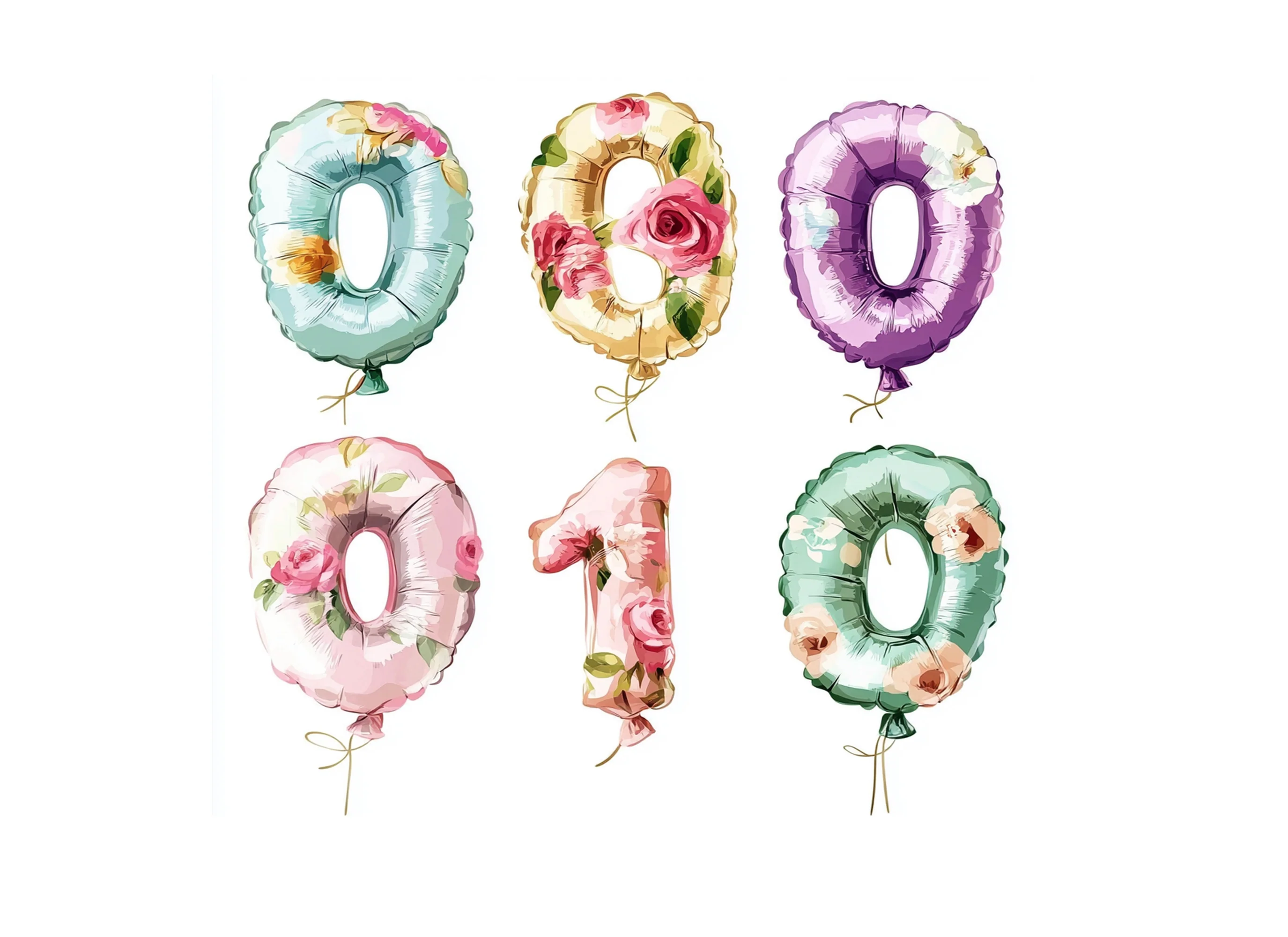 Floral Number Balloons Clipart Bundle - Image 2