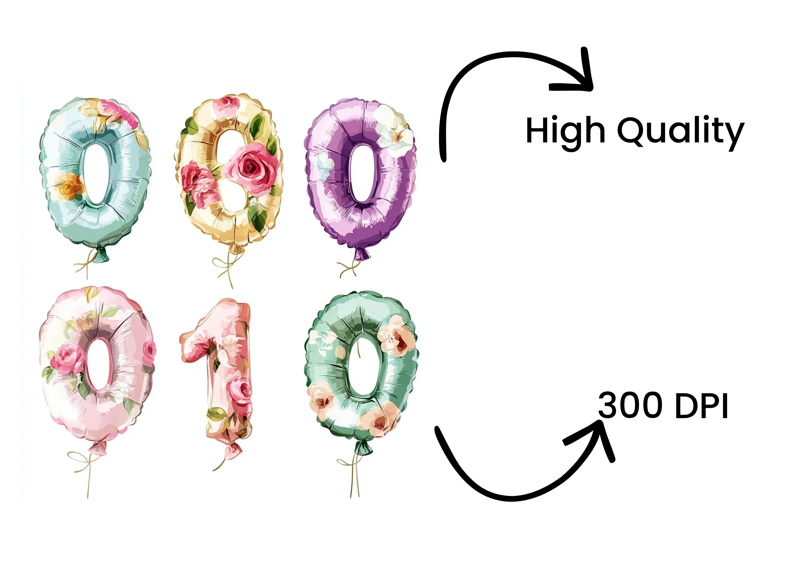 Floral Number Balloons Clipart Bundle - Image 4