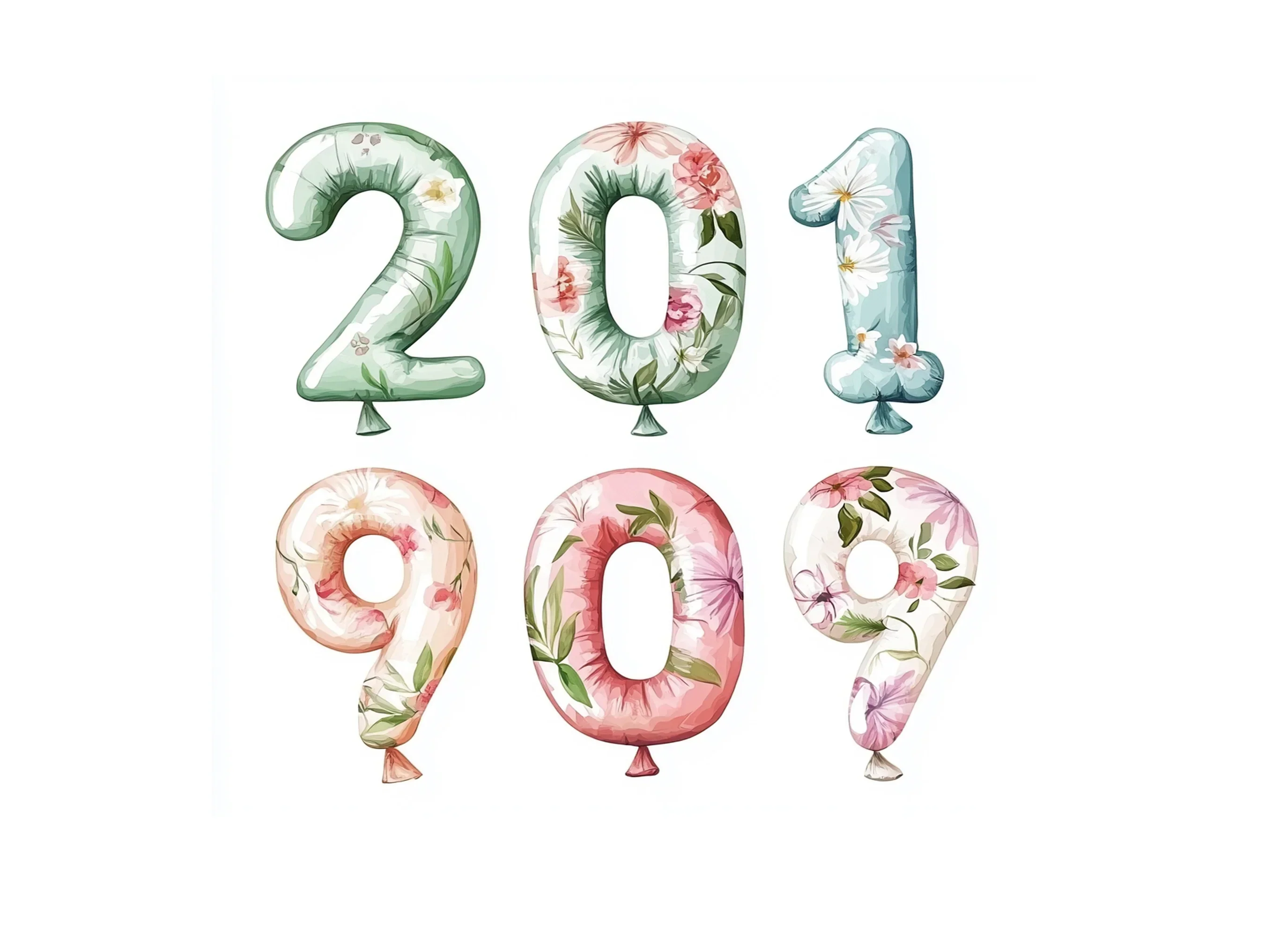 Floral Number Balloons Clipart Bundle - Image 2