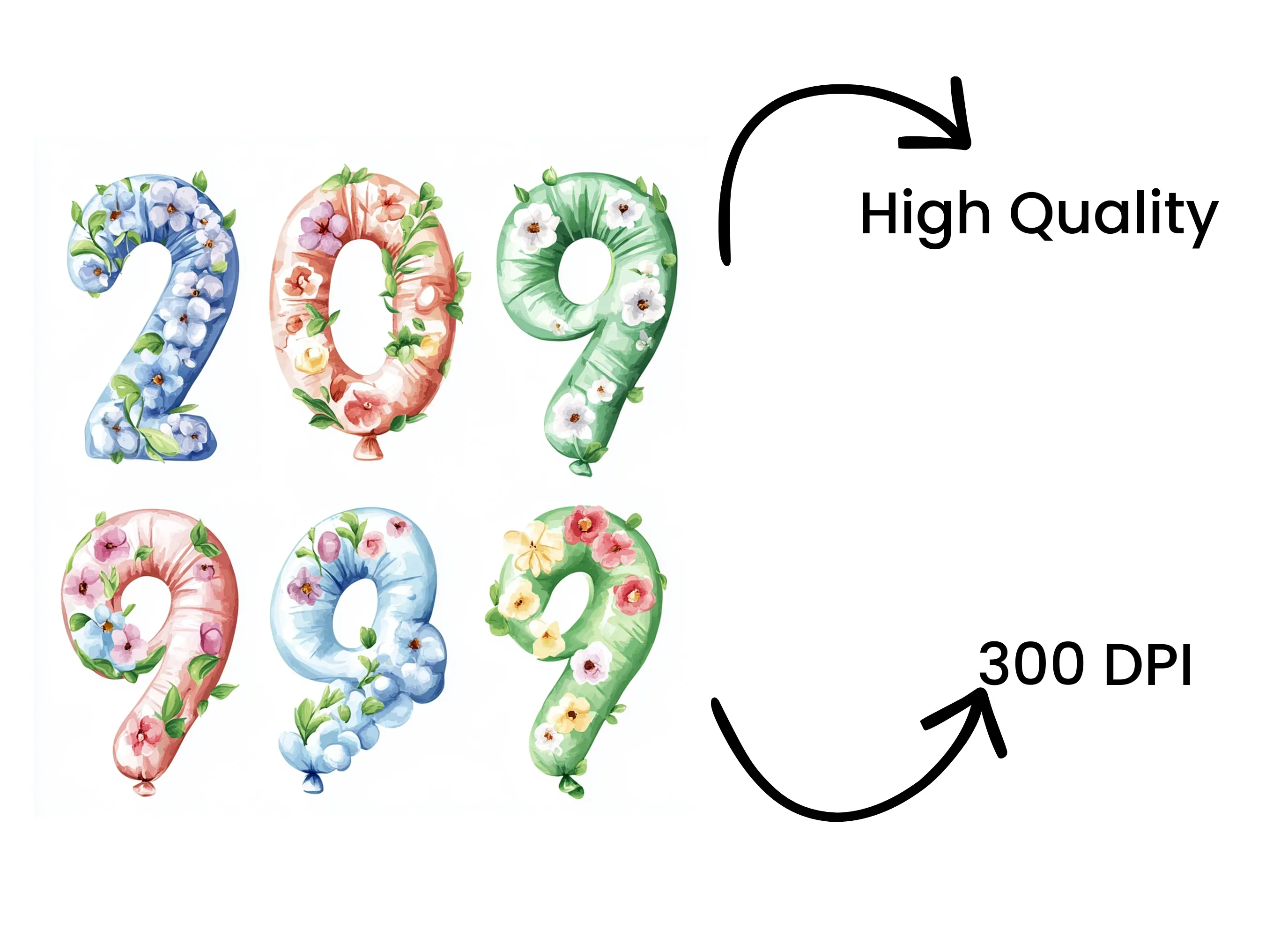 Floral Number Balloons Clipart Bundle - Image 4