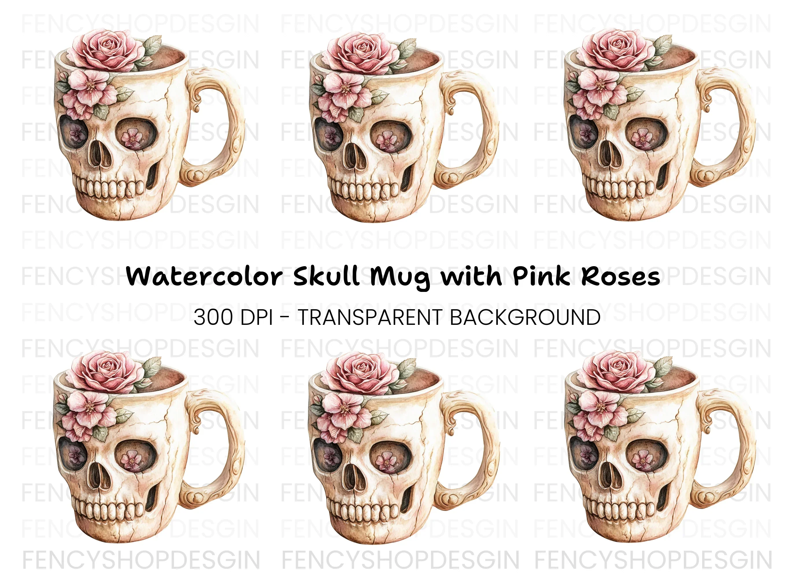 Floral Skull Cup Clipart Bundle
