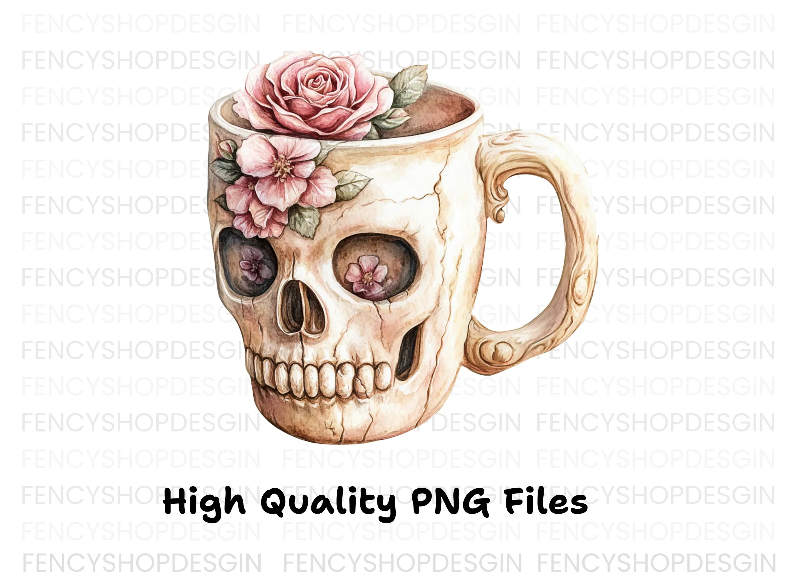 Floral Skull Cup Clipart Bundle - Image 2