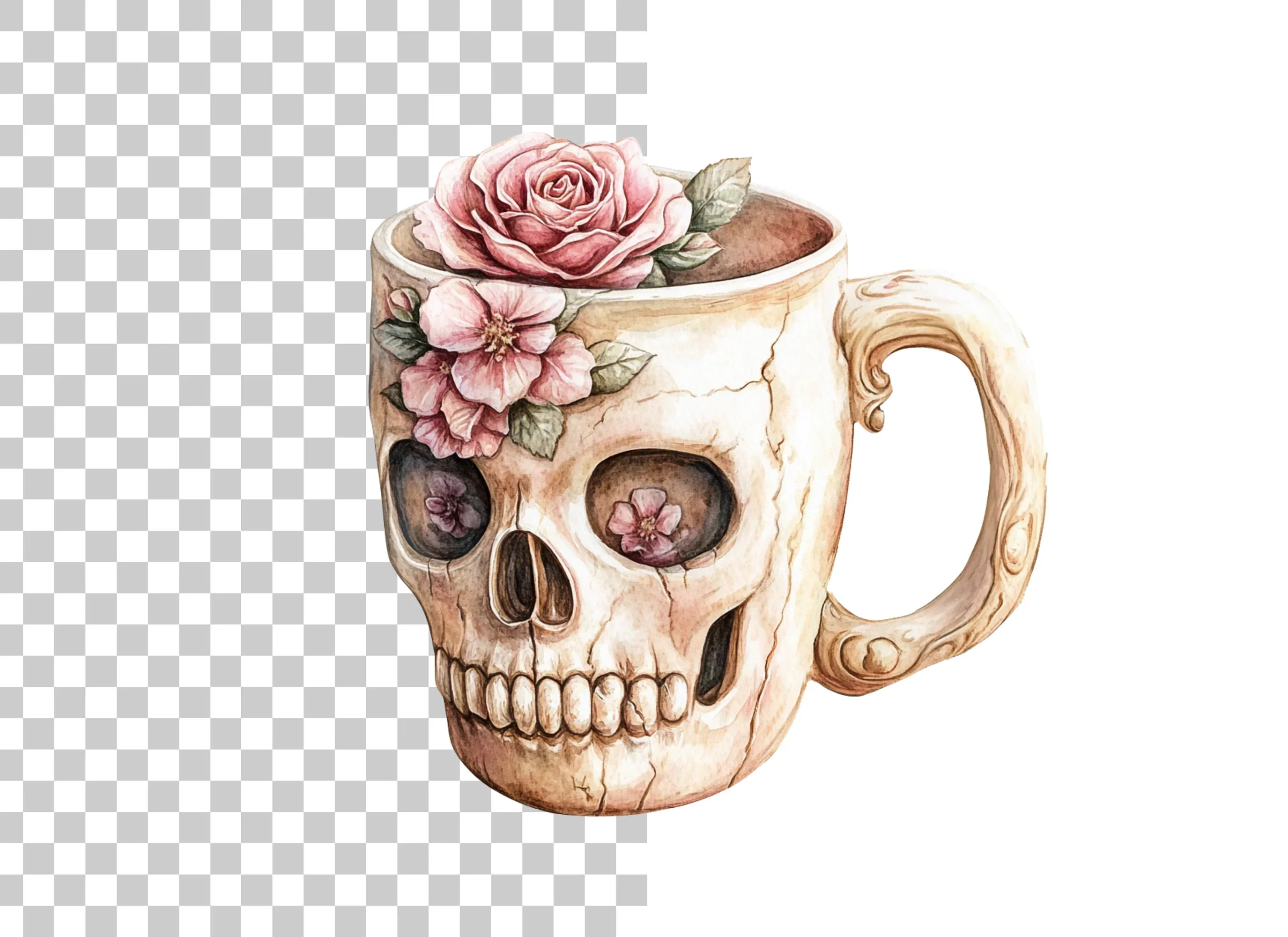 Floral Skull Cup Clipart Bundle - Image 3