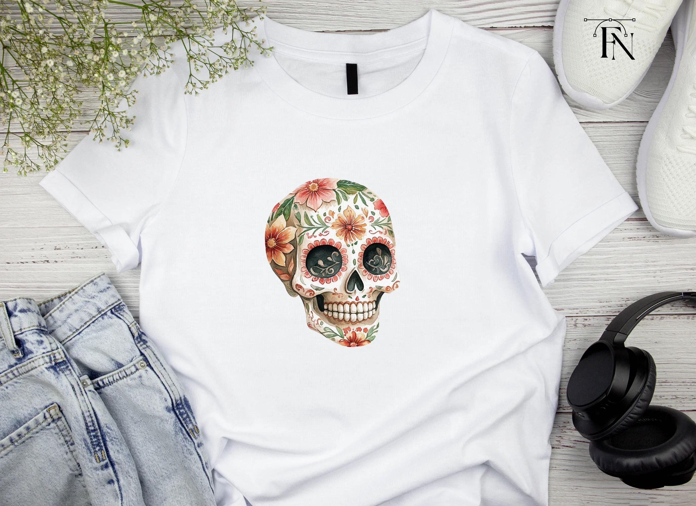Floral Sugar Skulls Clipart Bundle - Image 4