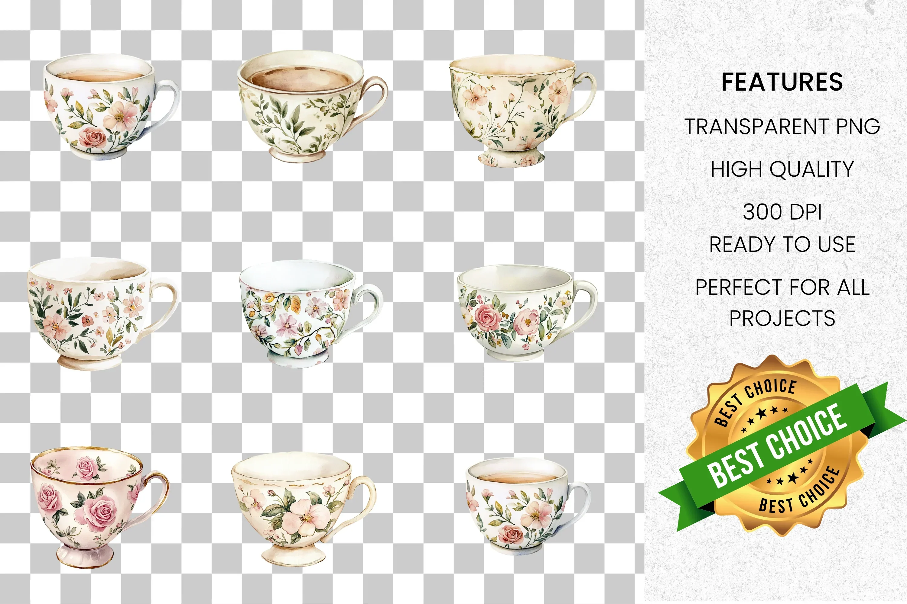 Floral Teacups Clipart Bundle - Image 2