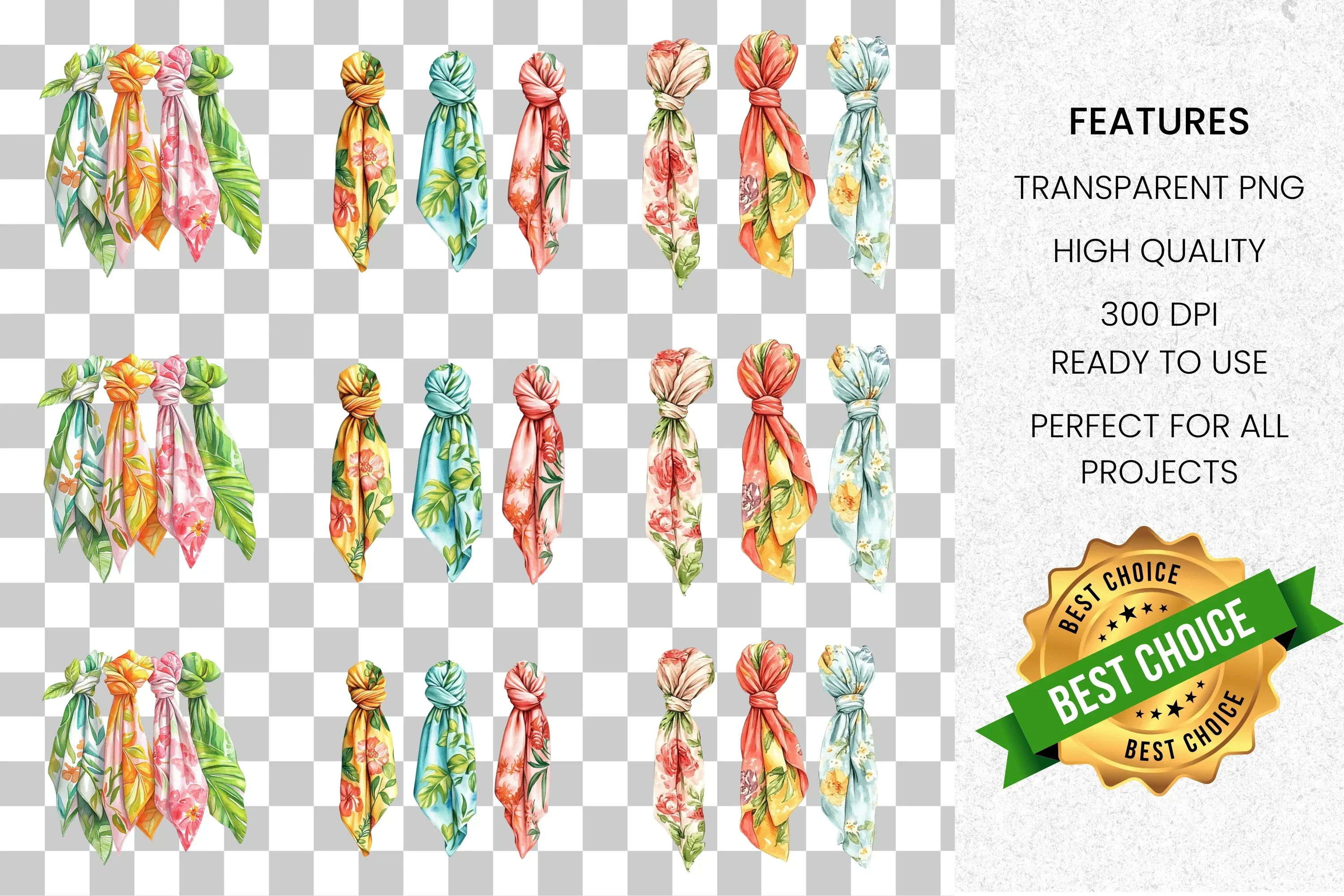 Floral Tied Scarves Clipart Bundle - Image 2