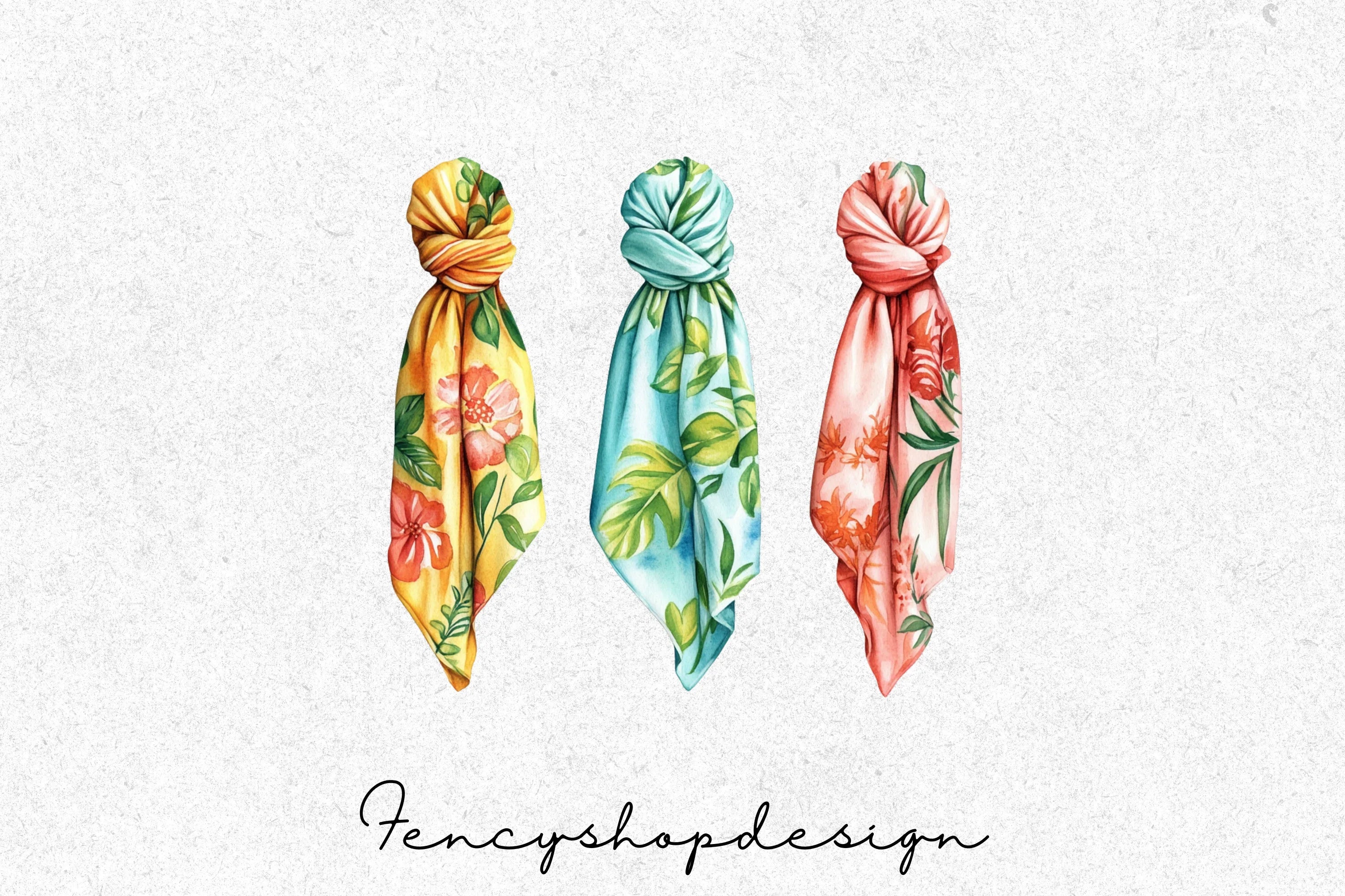 Floral Tied Scarves Clipart Bundle - Image 4