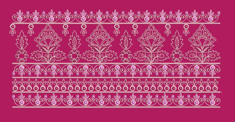 Floral Tree Multi Tier Border Embroidery Design