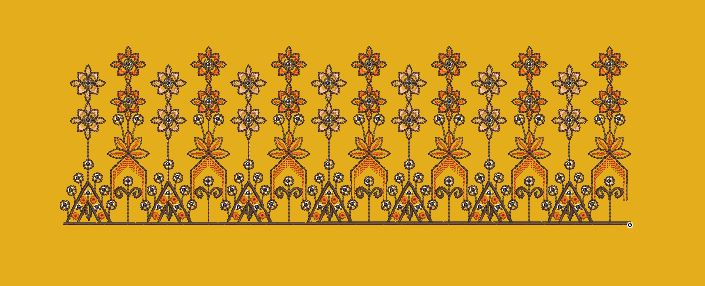 Floral Triangle Arch Border Yellow & Orange Embroidery Design