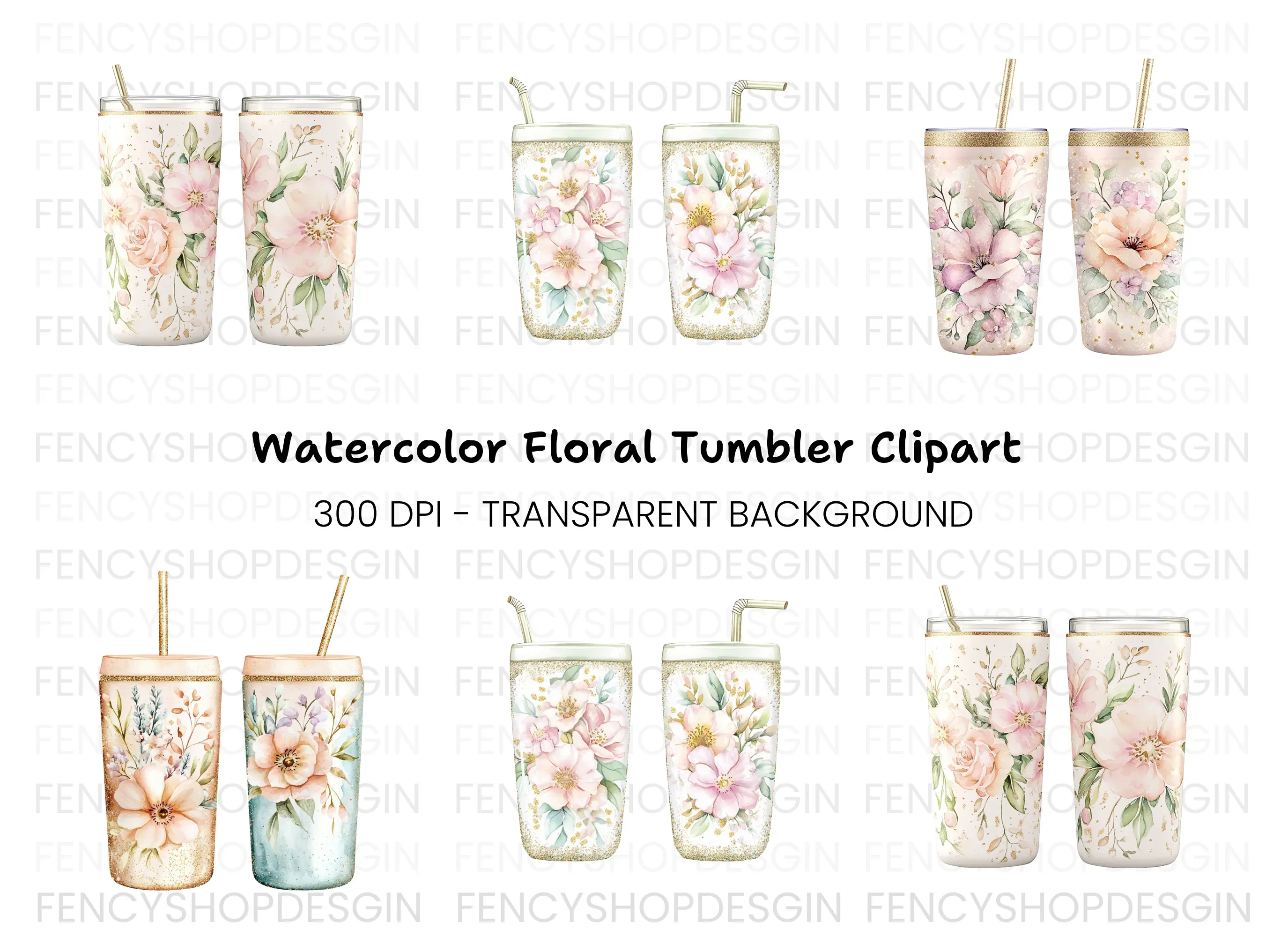 Floral Tumbler Clipart Bundle